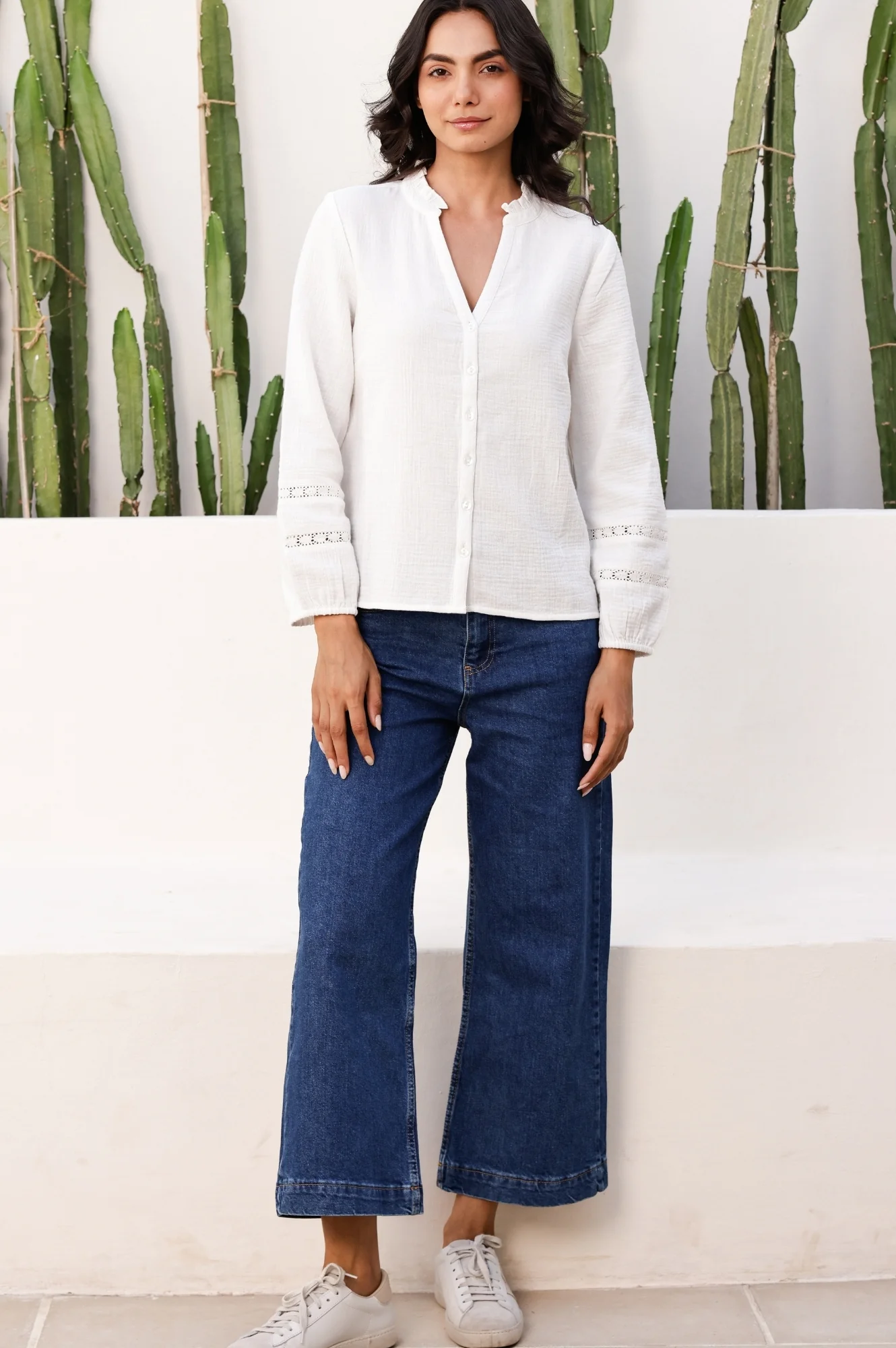 Mina Organic Cotton Cheesecloth Blouse | White