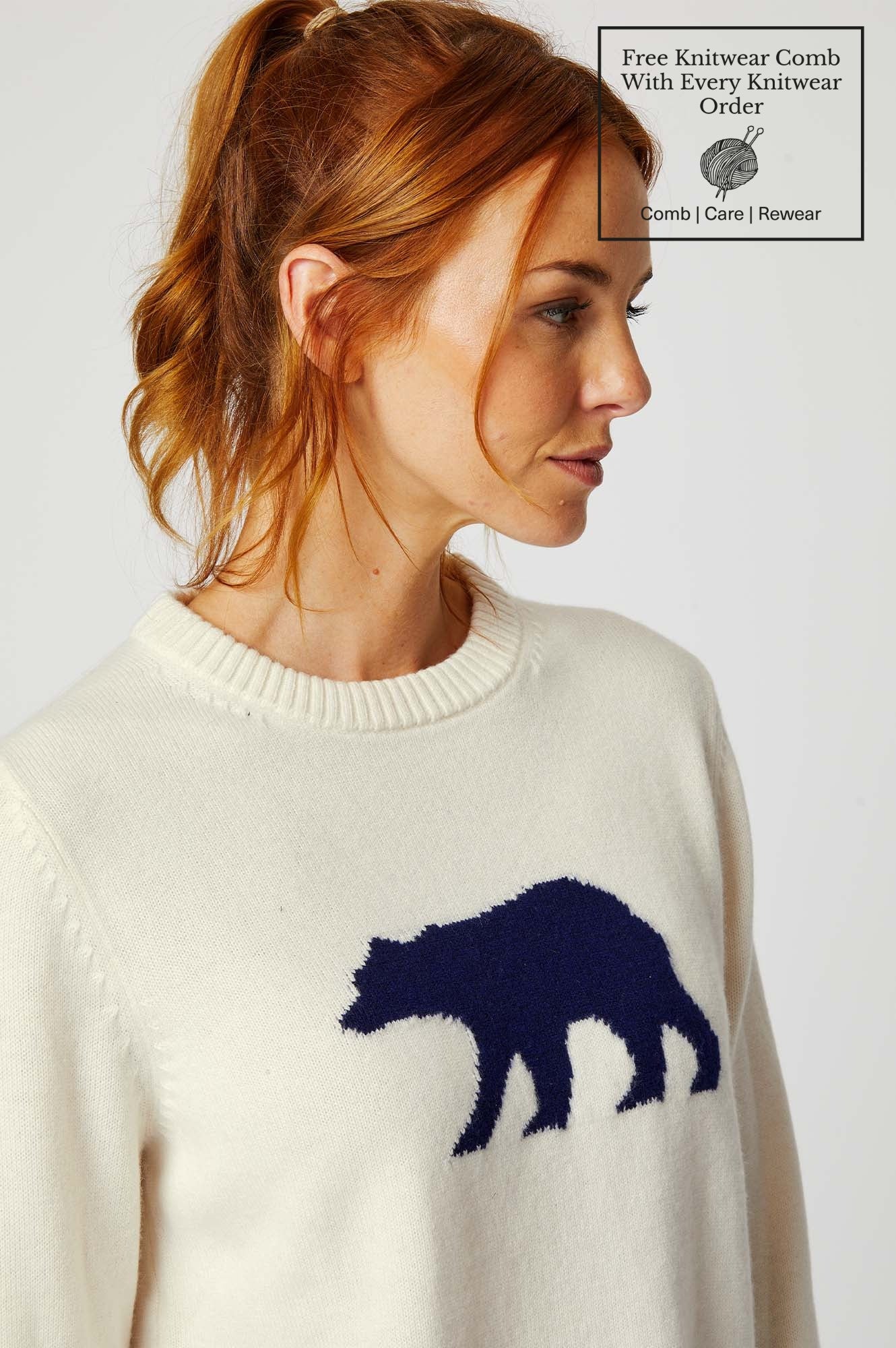 Merino Wool Polar Bear Jumper | Cream/Navy
