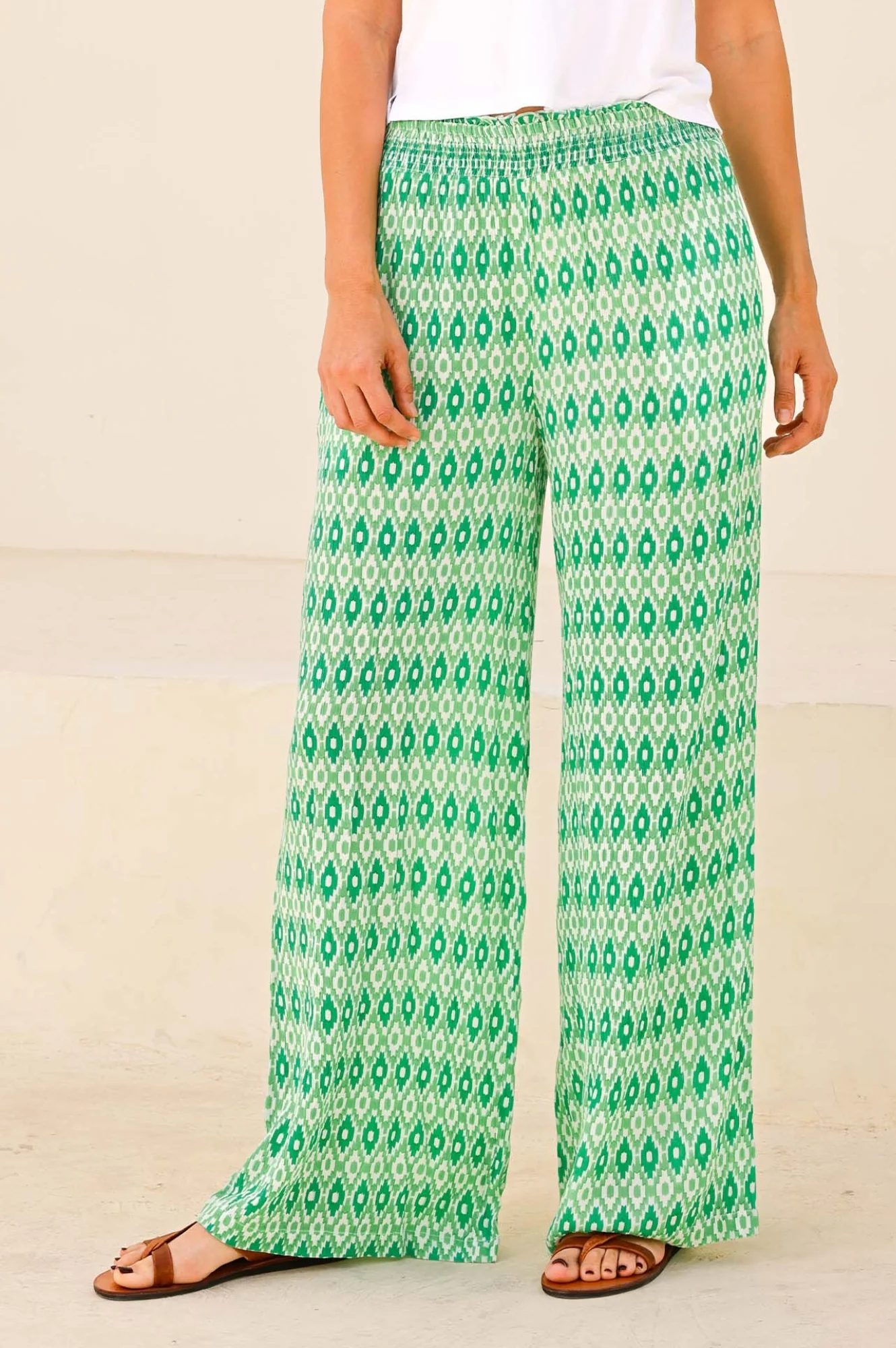 Orion Viscose Trousers | Aztec Green/White