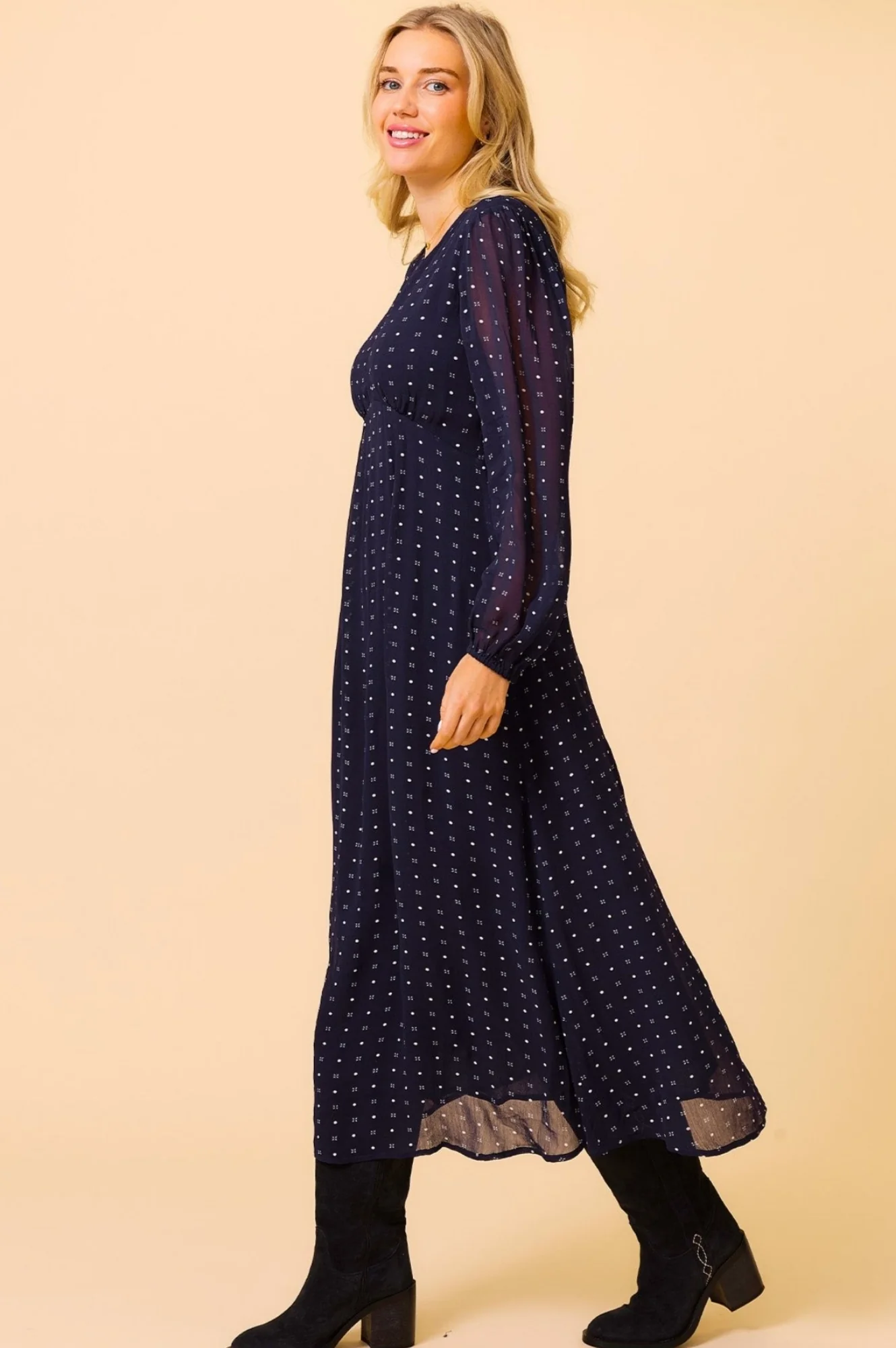 Evelyn Dress | Polka Dot Navy/White