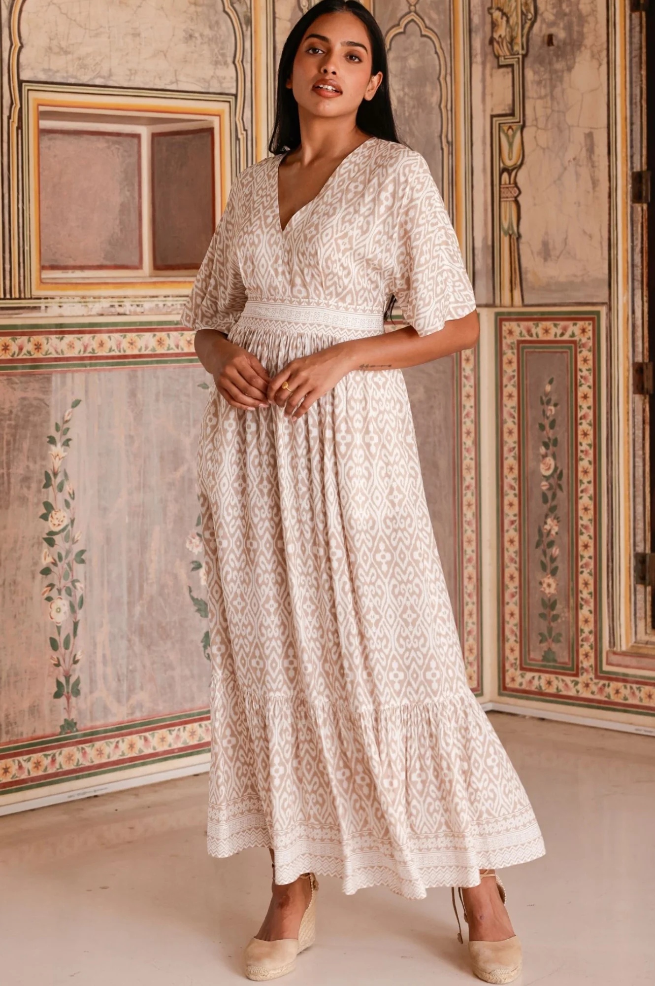 Lena EcoVero™ Dress | Taupe/White