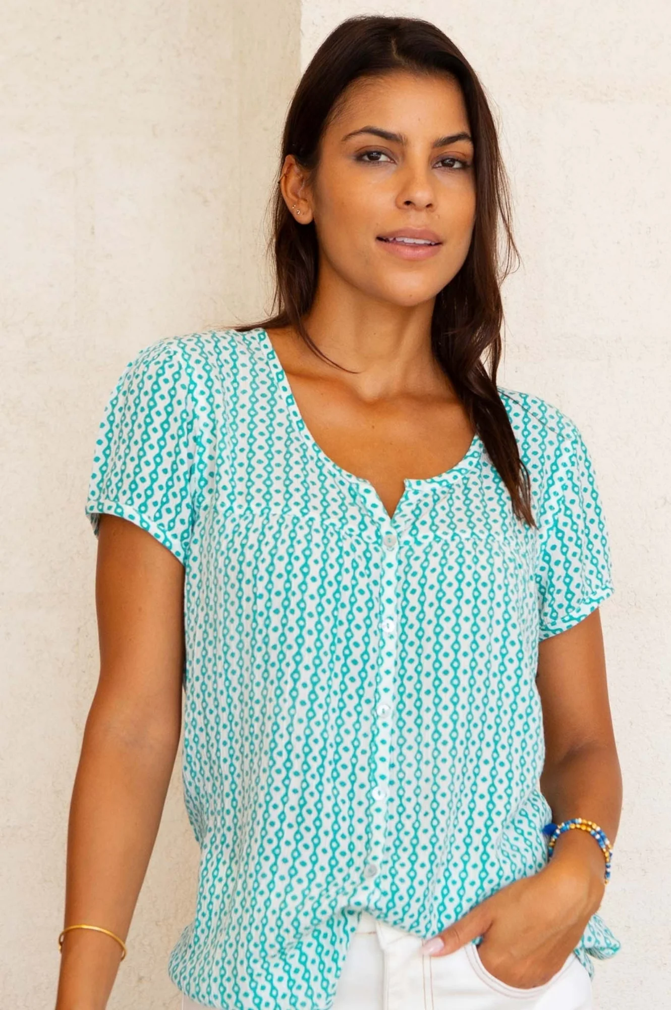 Lisbon Blouse | Santorini Border Mint/White