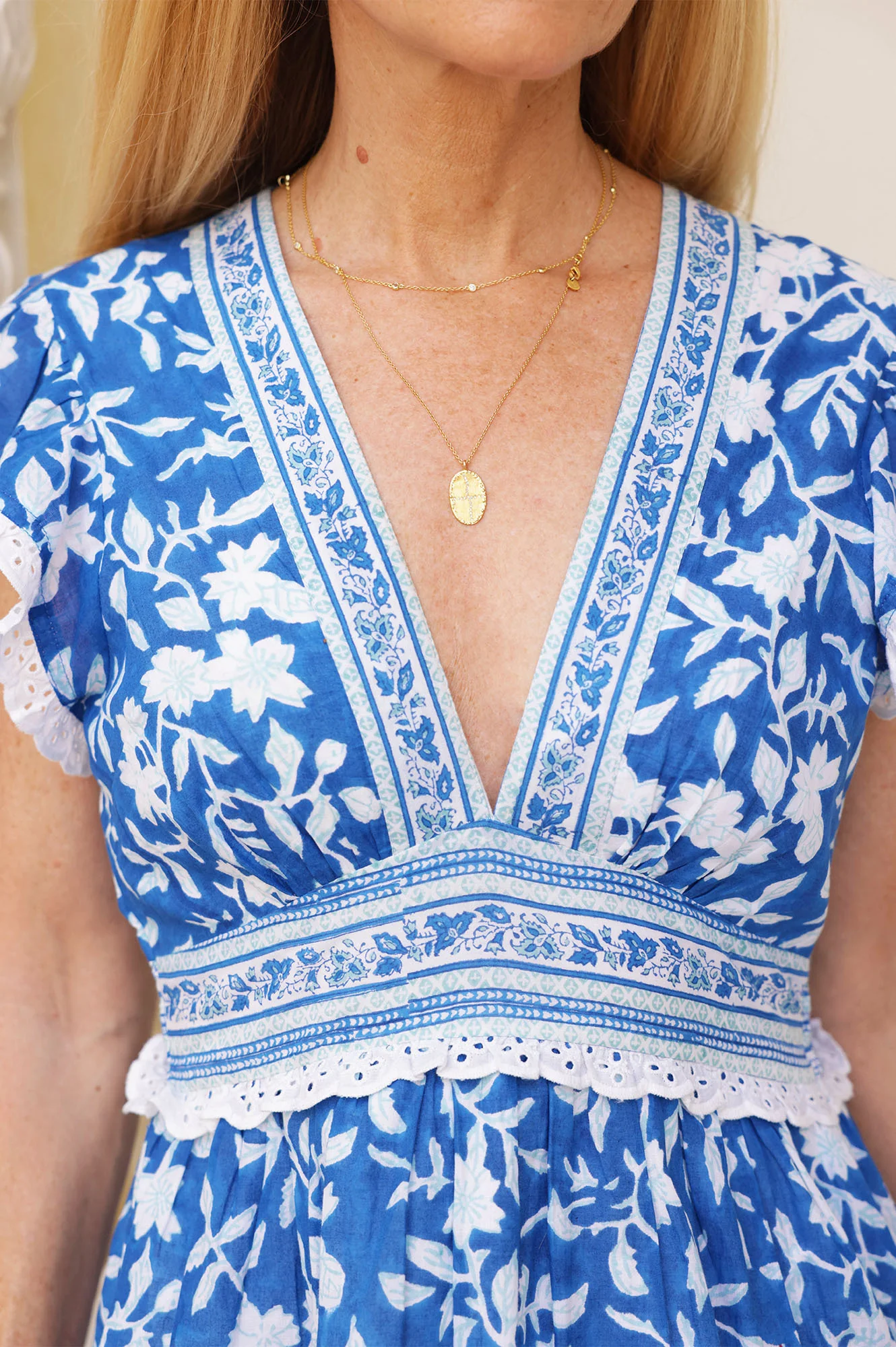 Pippa Block Print Dress | Japanese Flower Cobalt