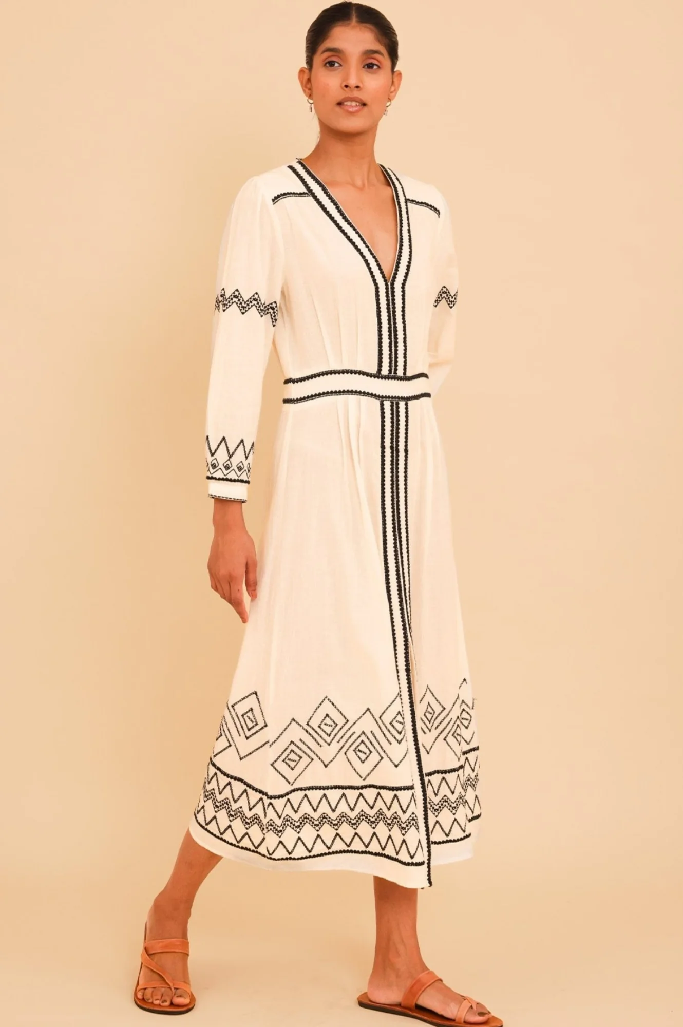 Jamila Embroidered Dress | Ecru/Black