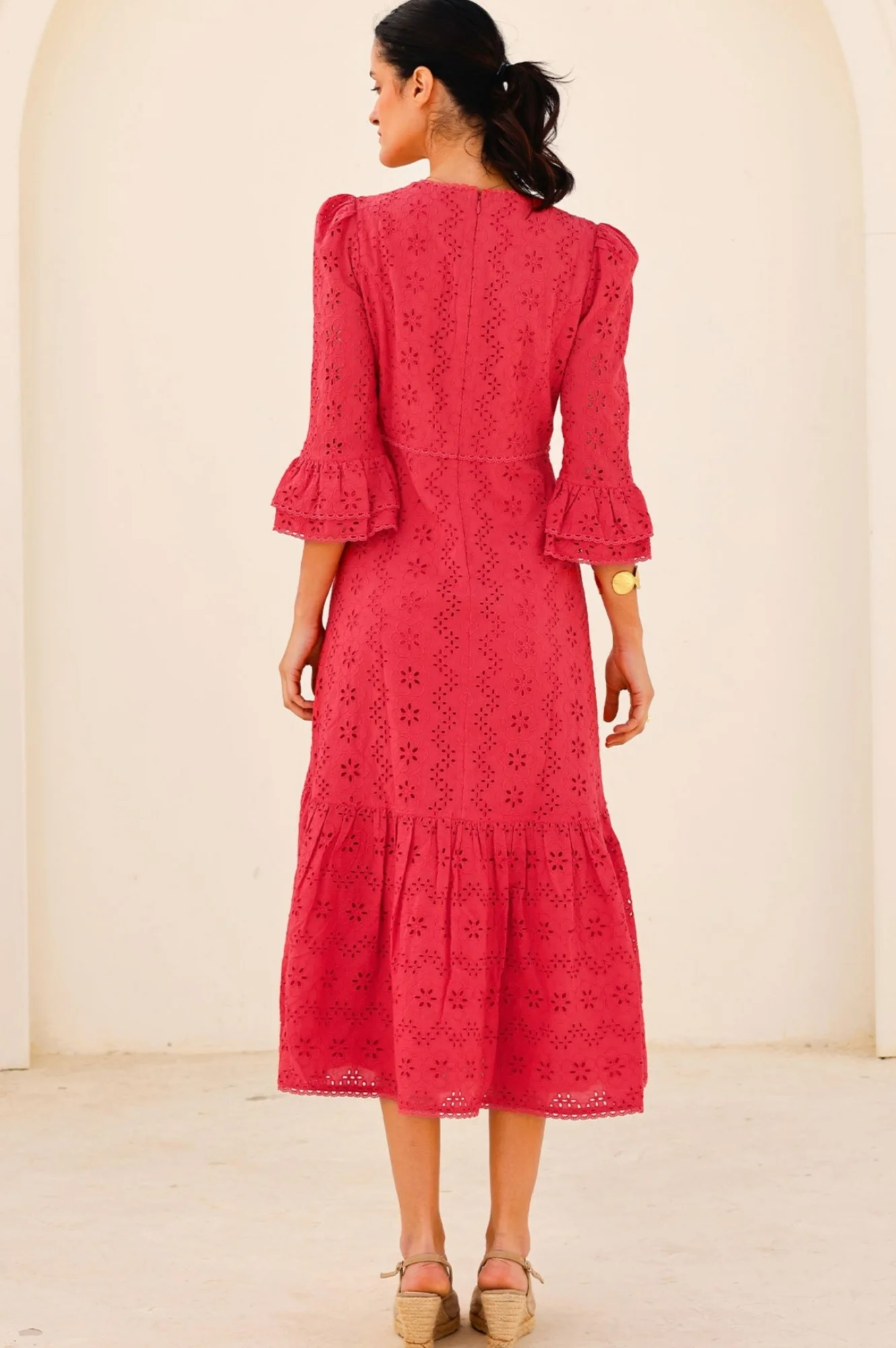 Victoria Cotton Broderie Dress | Red