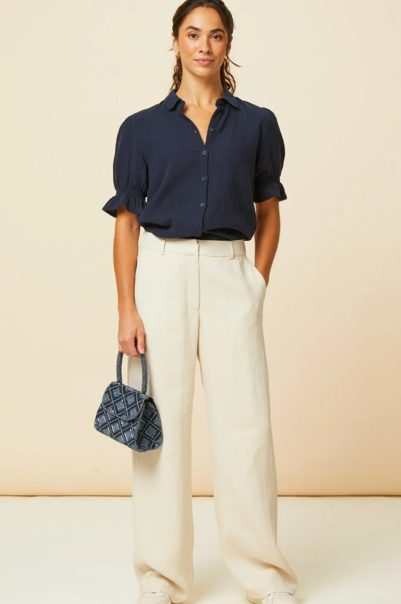 Olive Cheesecloth Blouse | Navy