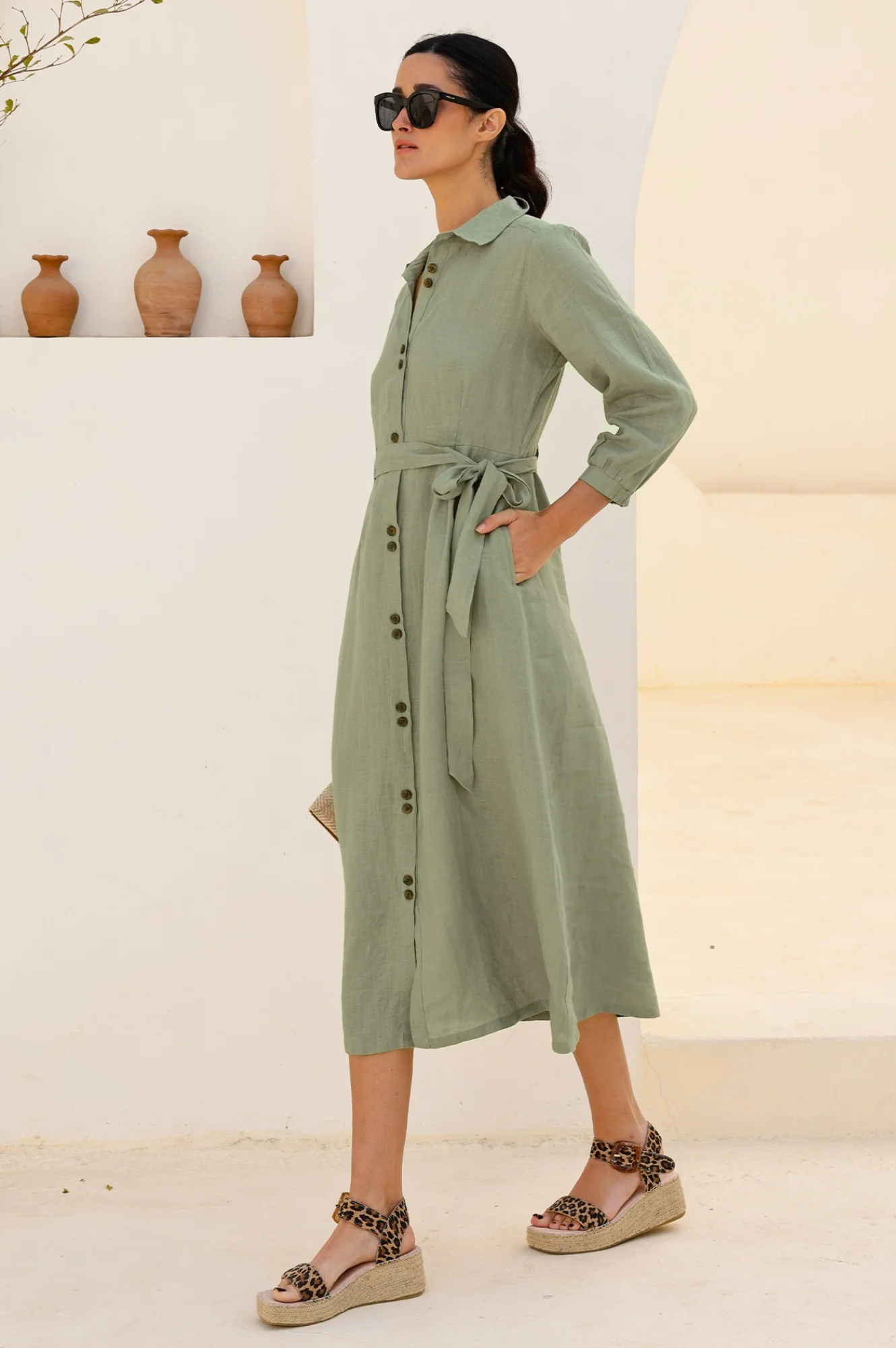 Linen Shirt Dress | Khaki