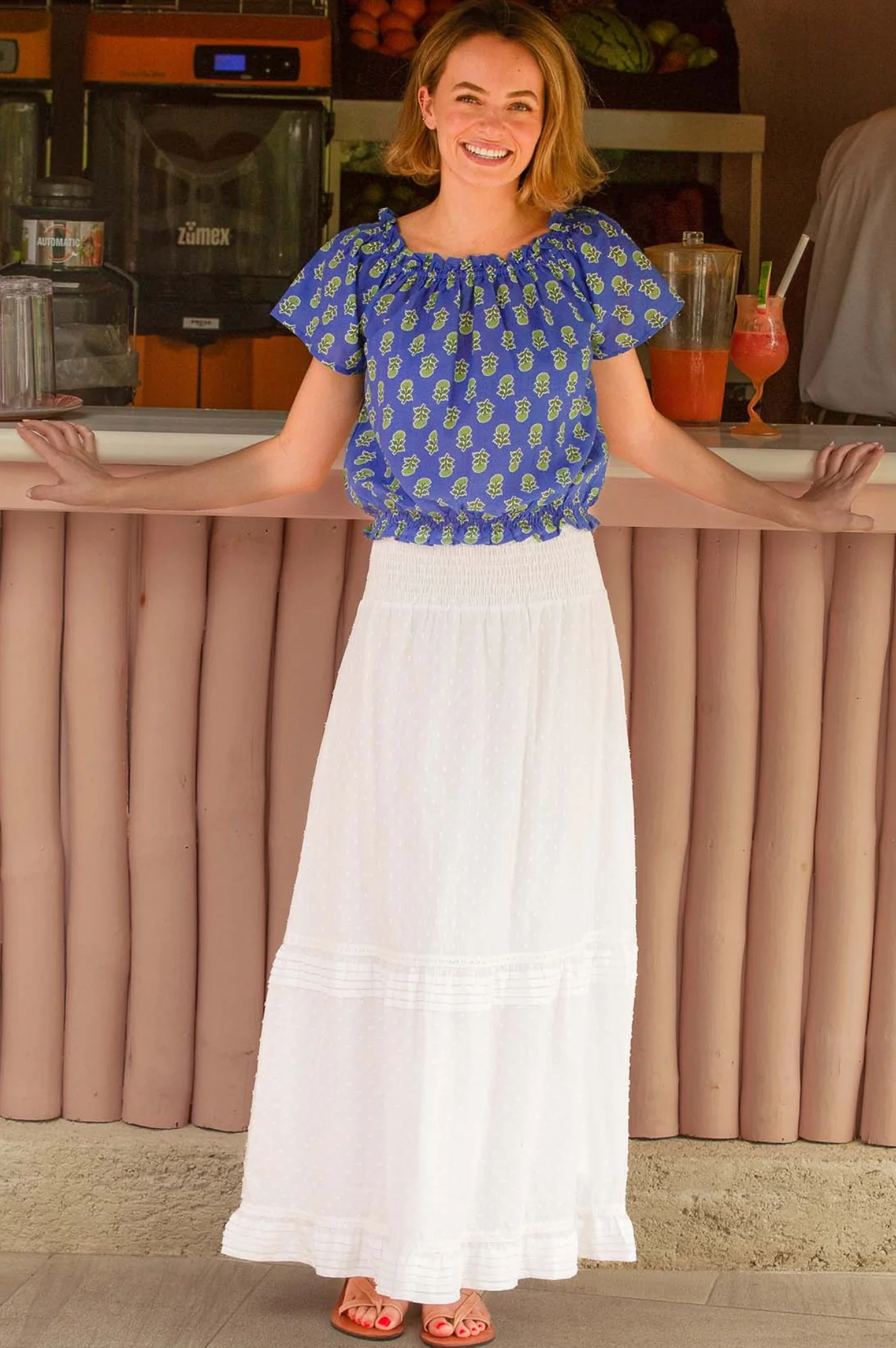 Ilana Printed Organic Cotton Top | Blue/Green