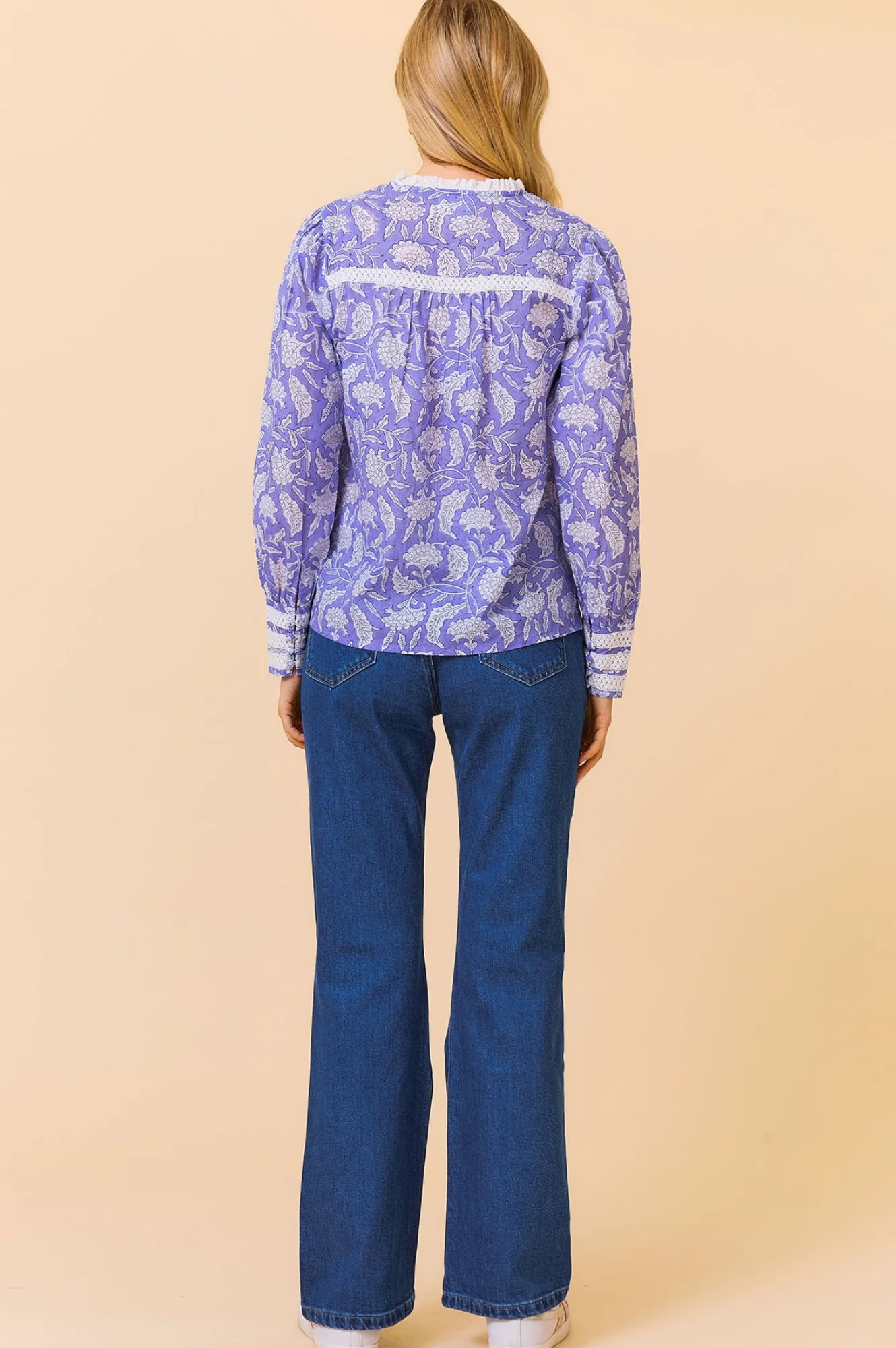 Margot Organic Cotton Block Print Blouse | Iris Blue/White