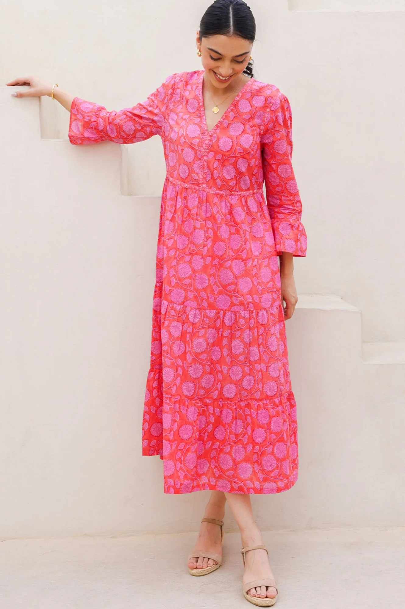 Hayden Block Print Dress | Mara Red/Pink