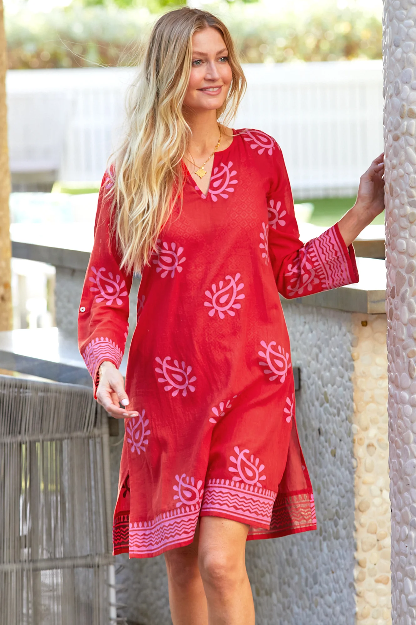 Guadalupe Short Tunic | Paisley Red/Pink