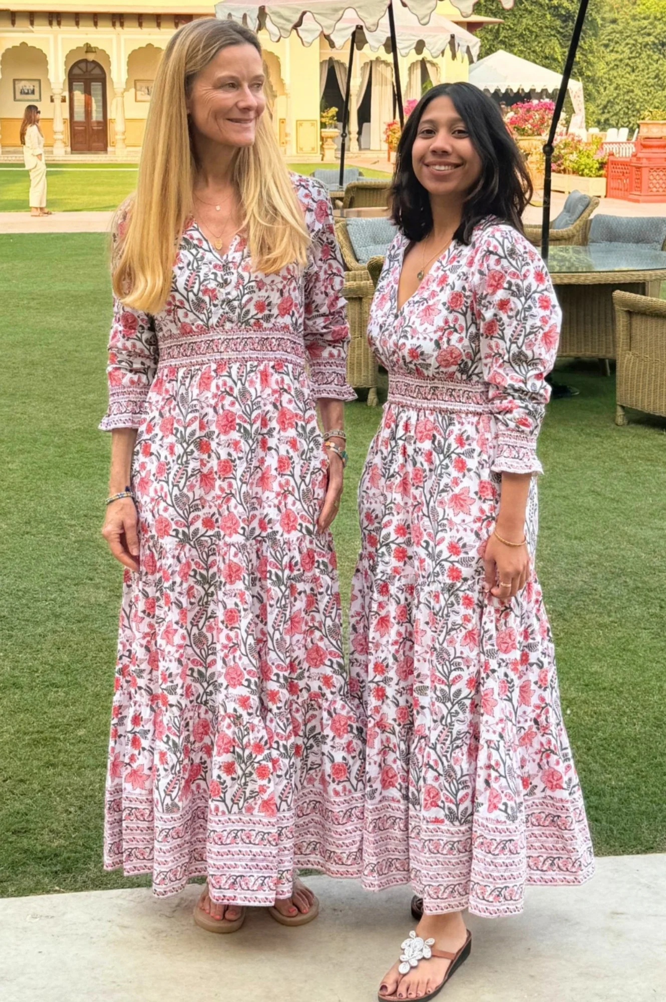 Billie Organic Cotton Block Print Dress | Gardenia Pink/Green