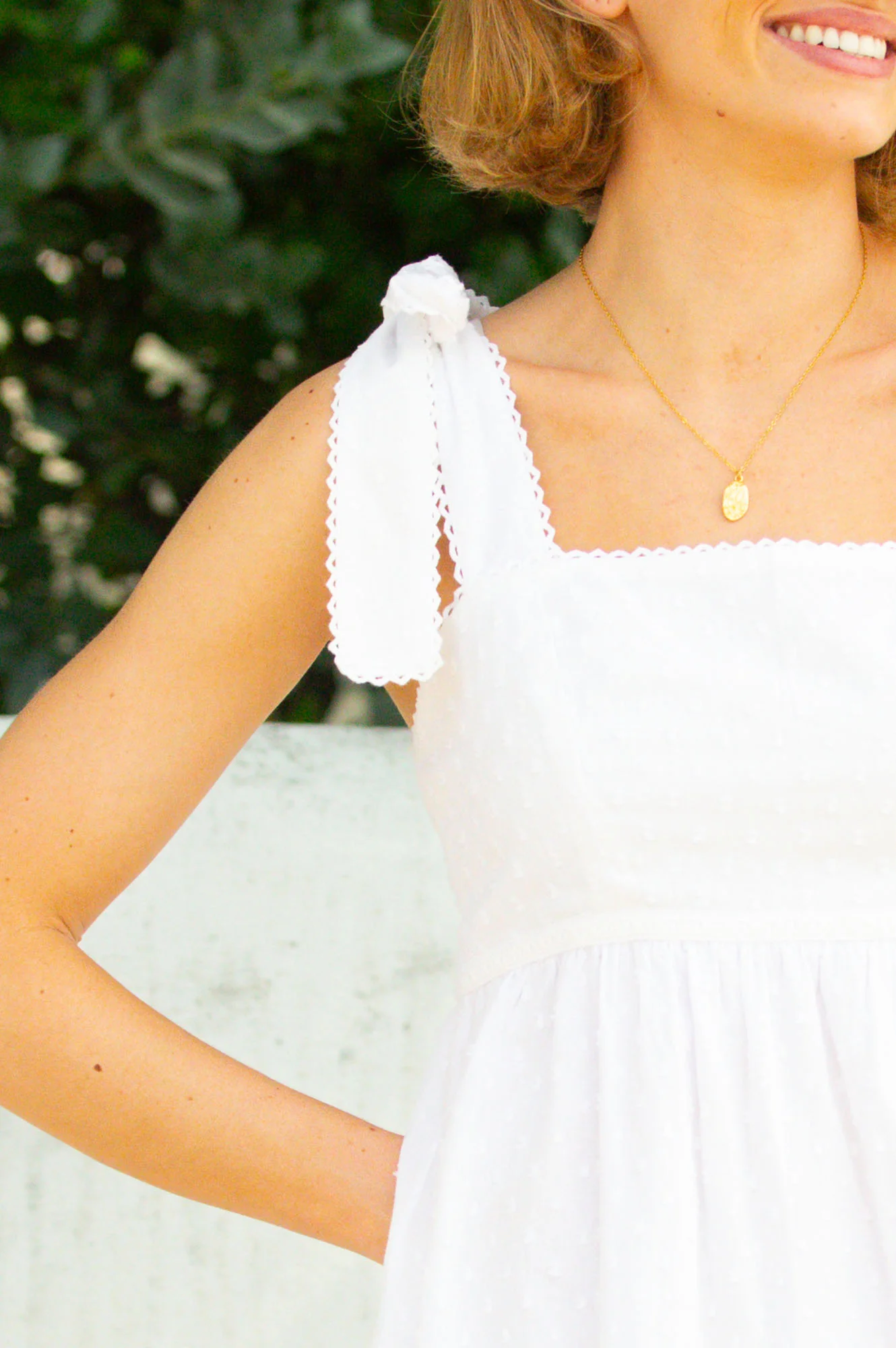 Tabitha Organic Cotton Dobby Short Dress | White