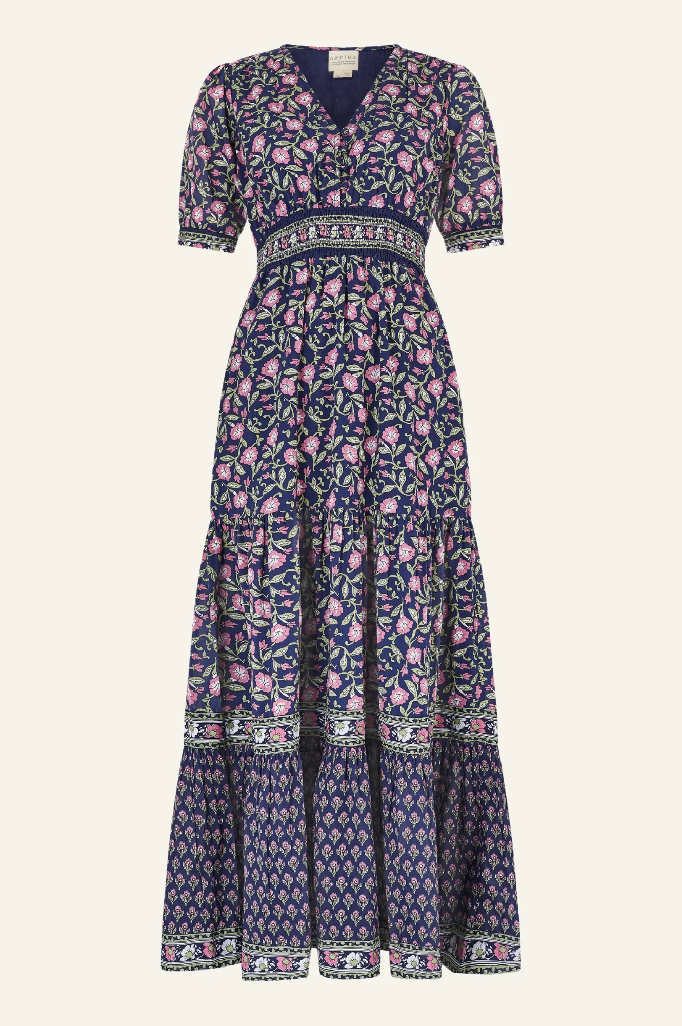 Billie Short Sleeve Organic Cotton Dress | Primrose Stamp Navy/Pink