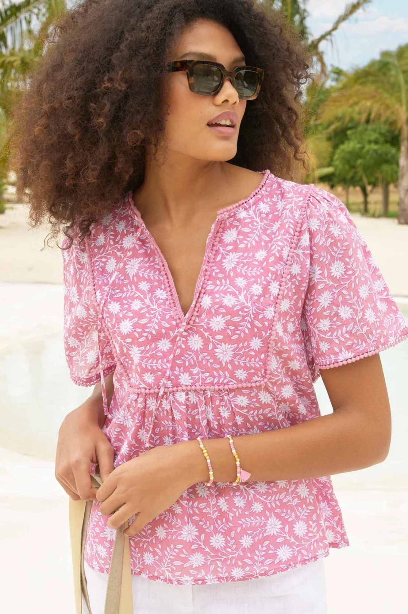 Kezhia Blouse | Pink/White