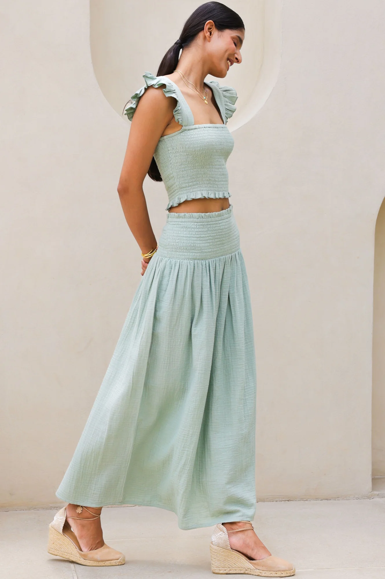 Brady Cheesecloth Skirt | Light Khaki