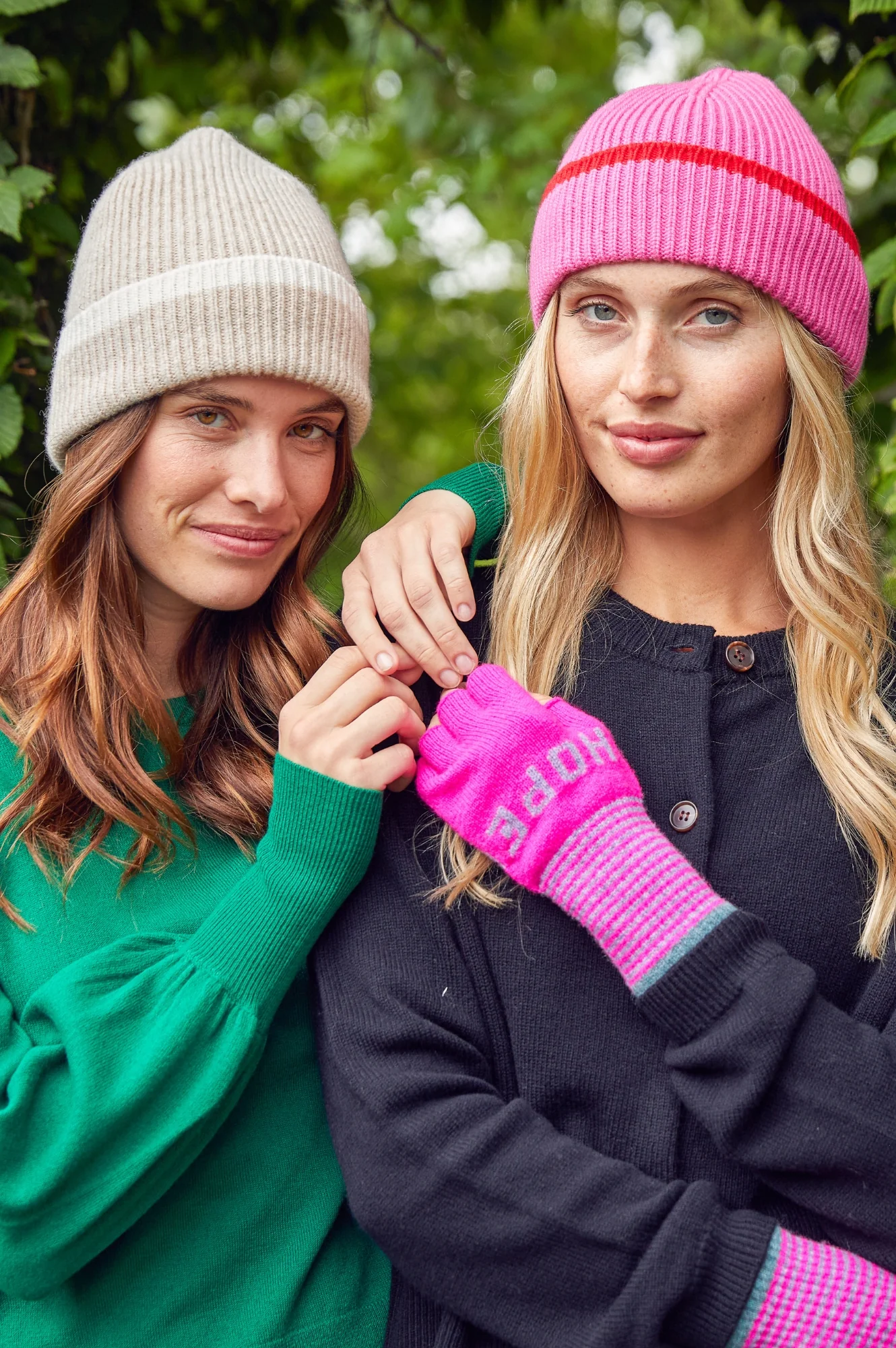 Love Hope Fingerless Gloves | Pink/Grey/Green