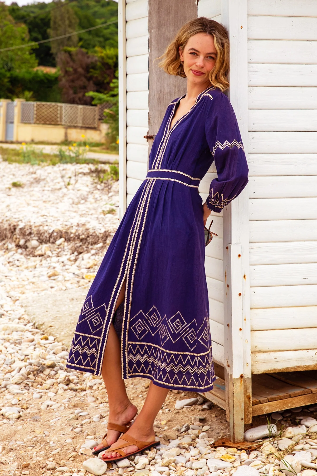 Jamila Embroidered Dress | Navy/Gold