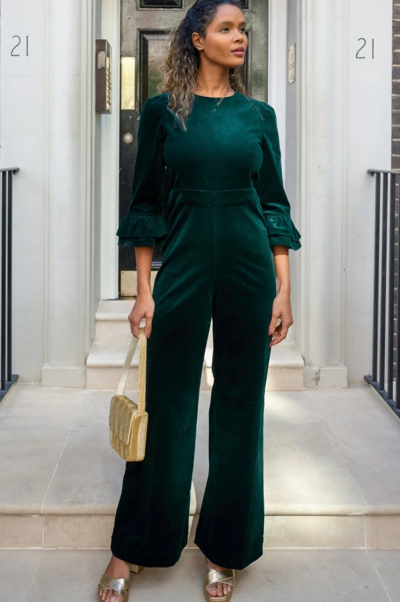 Victoria 3/4 Sleeve Stretch Corduroy Jumpsuit | Bottle Green