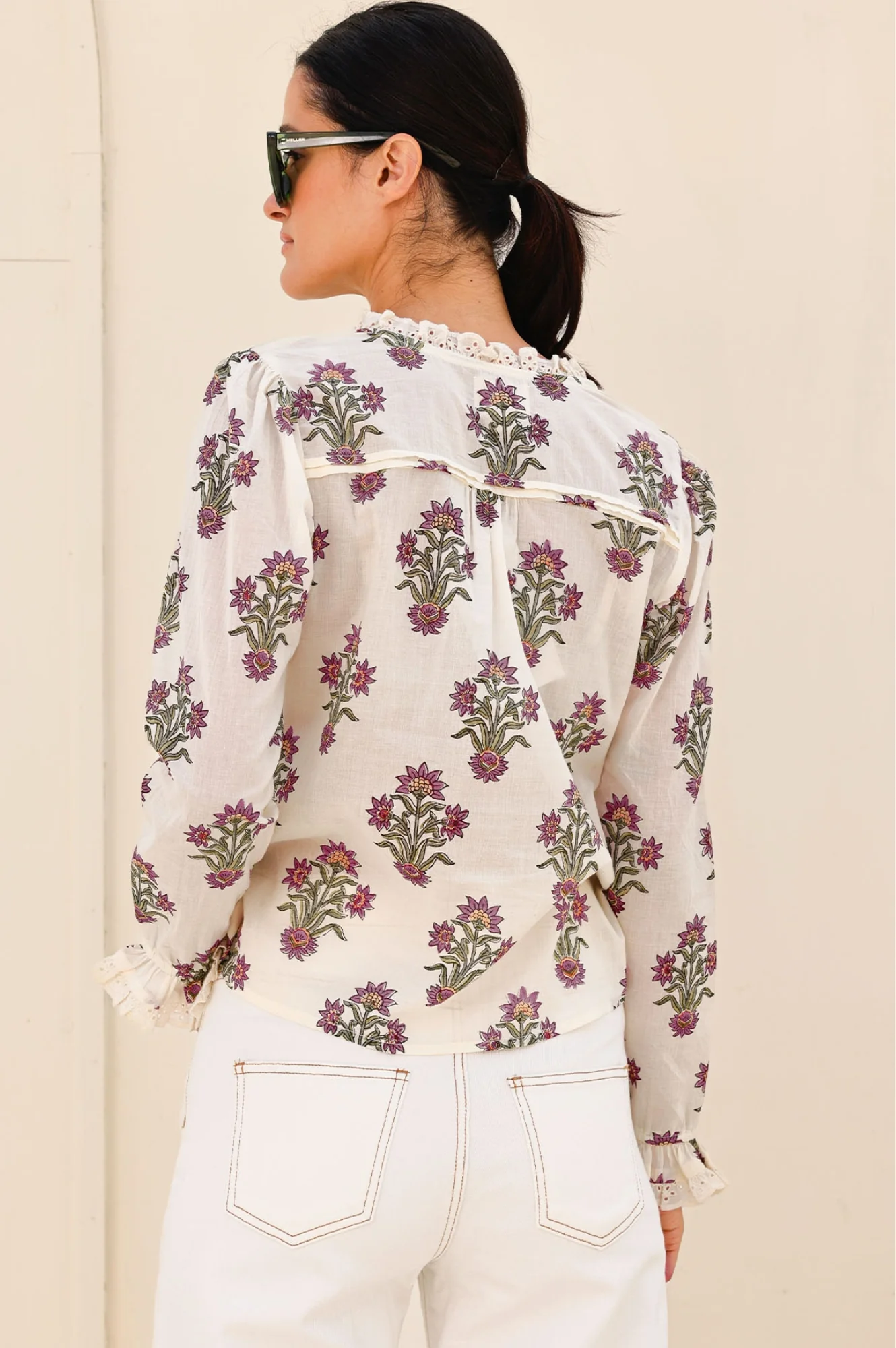 Rosie Organic Cotton Block Print Blouse | Antique Wildflower Cream/Red/Green