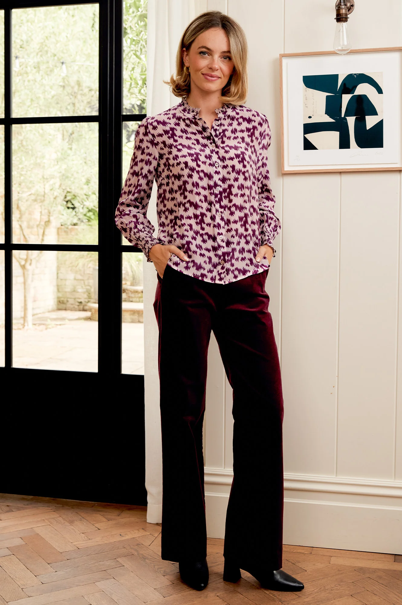 Cosima Viscose Crepe Printed Shirt | Animal Ikat Fig