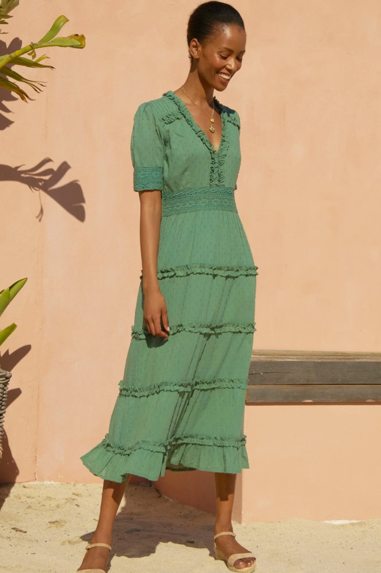 Viola Cotton Midi Dress | Khaki