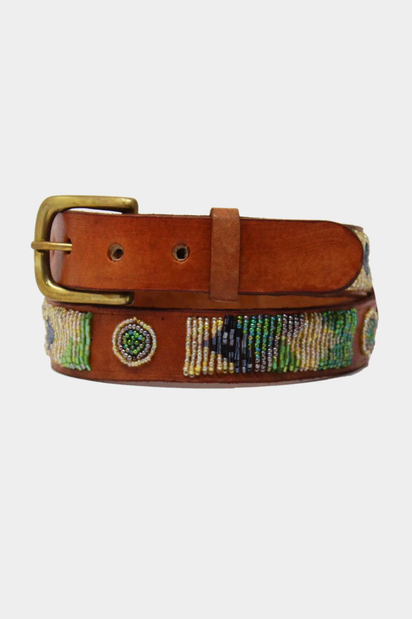 Toto Leather Belt | Green/Beige