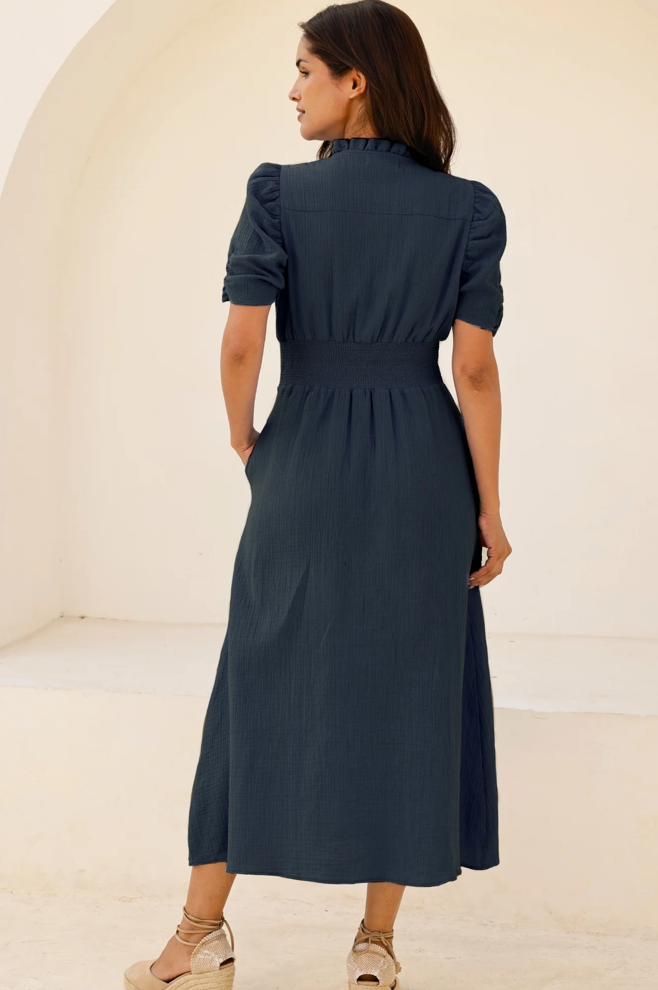Esha Cheesecloth Dress | Navy