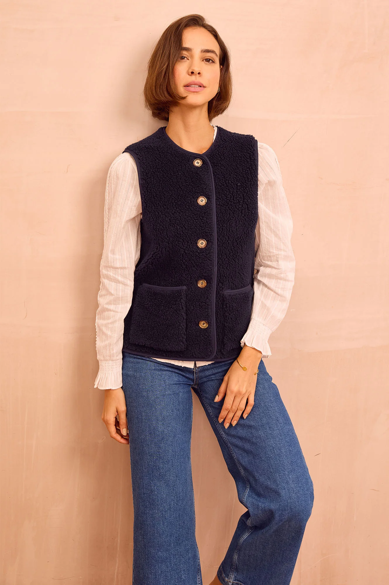 Borg Wool Blend Gilet | Navy