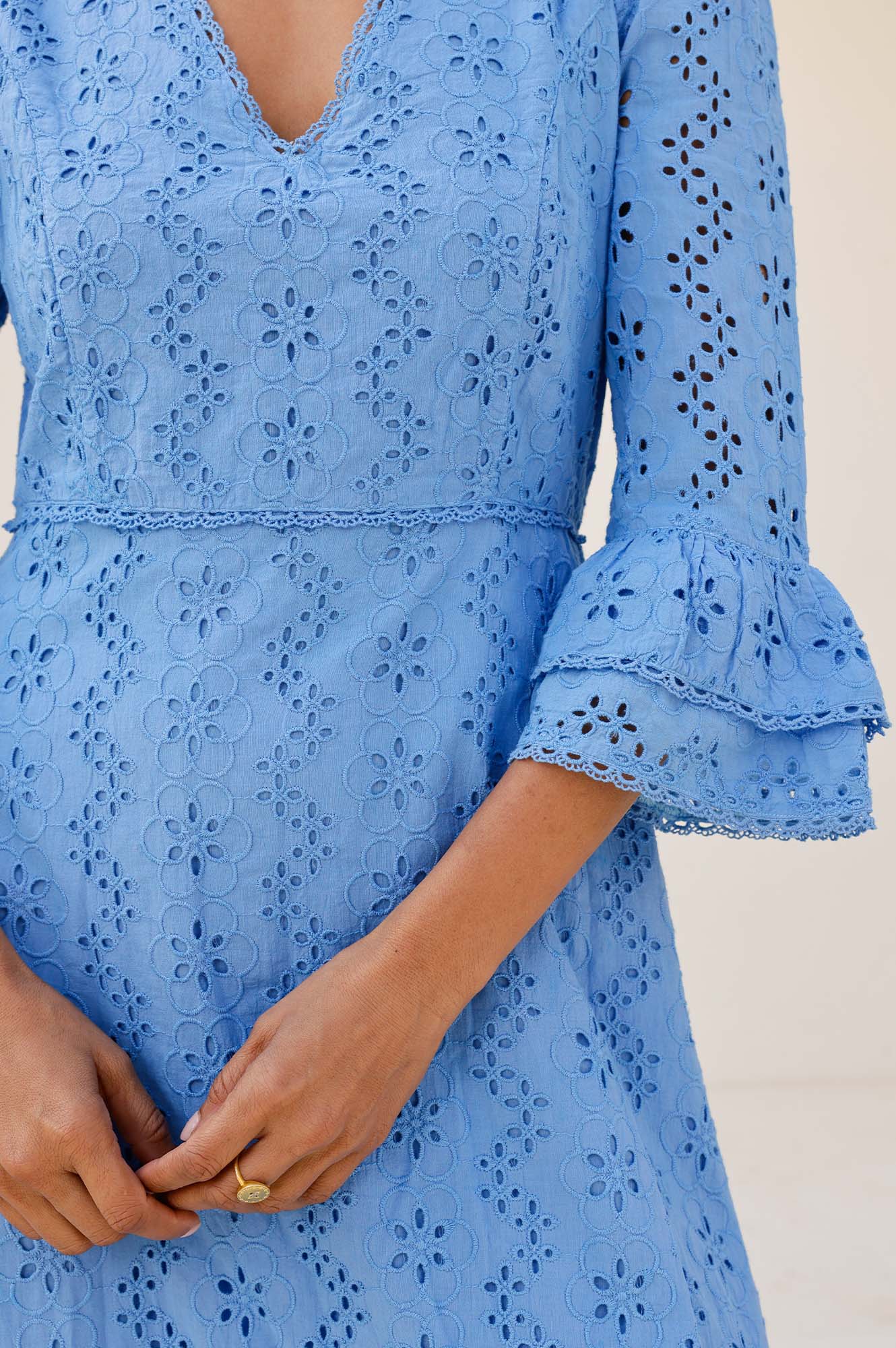 Victoria Cotton Broderie Dress | Blue