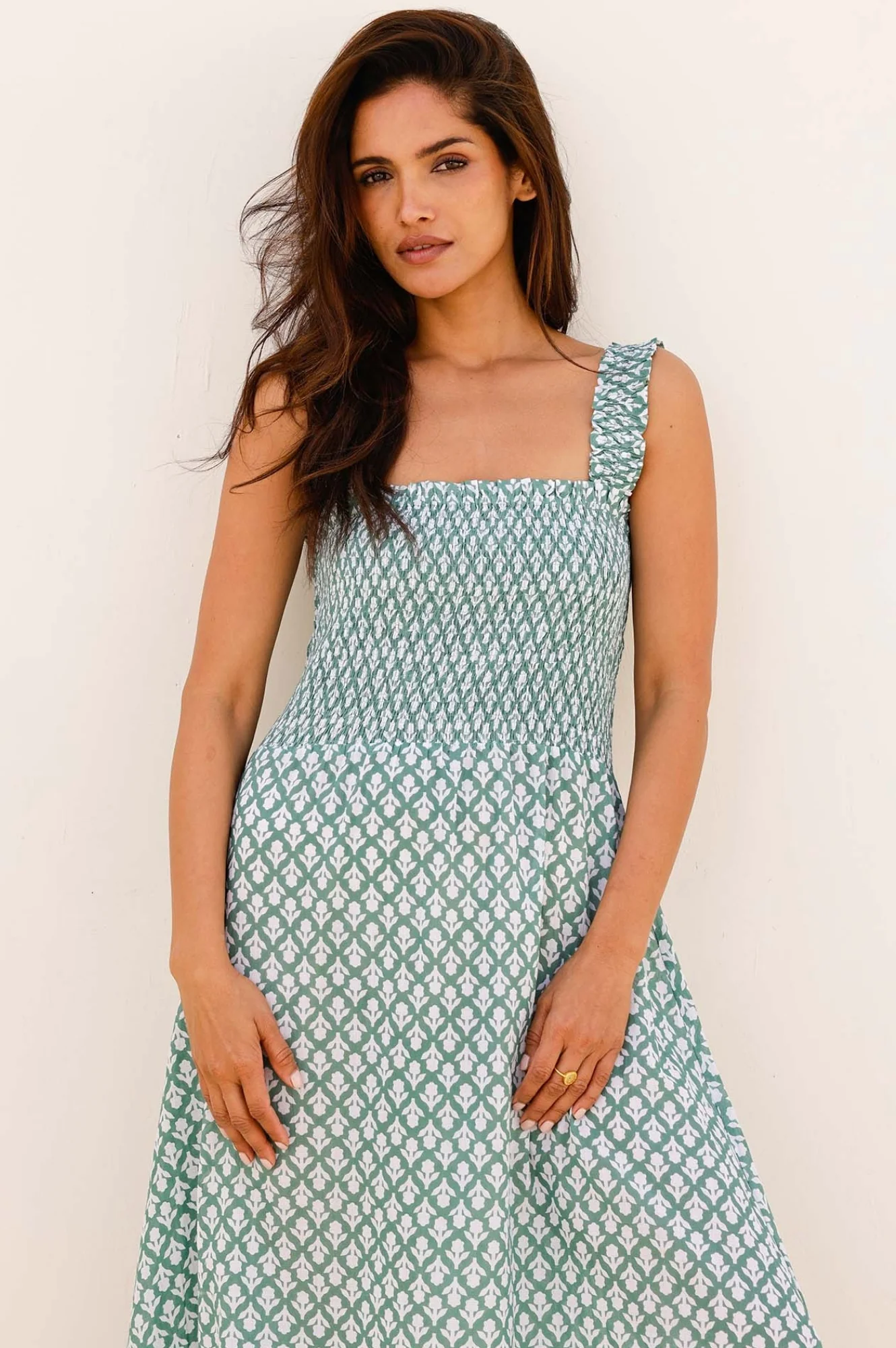 Rhianna Organic Cotton Dress | Sage/White