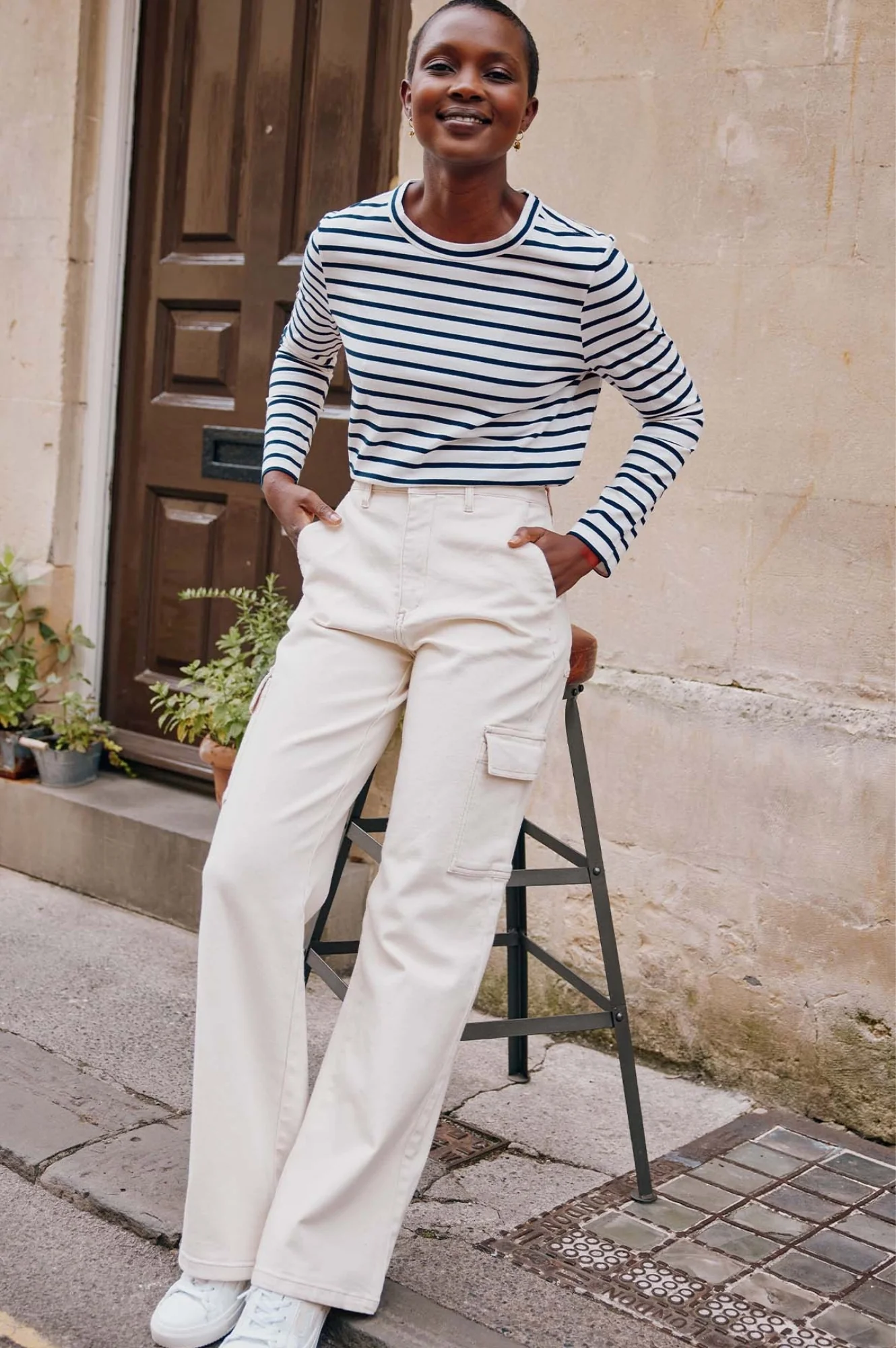 Long Sleeve Jersey T-Shirt | Ivory/Navy