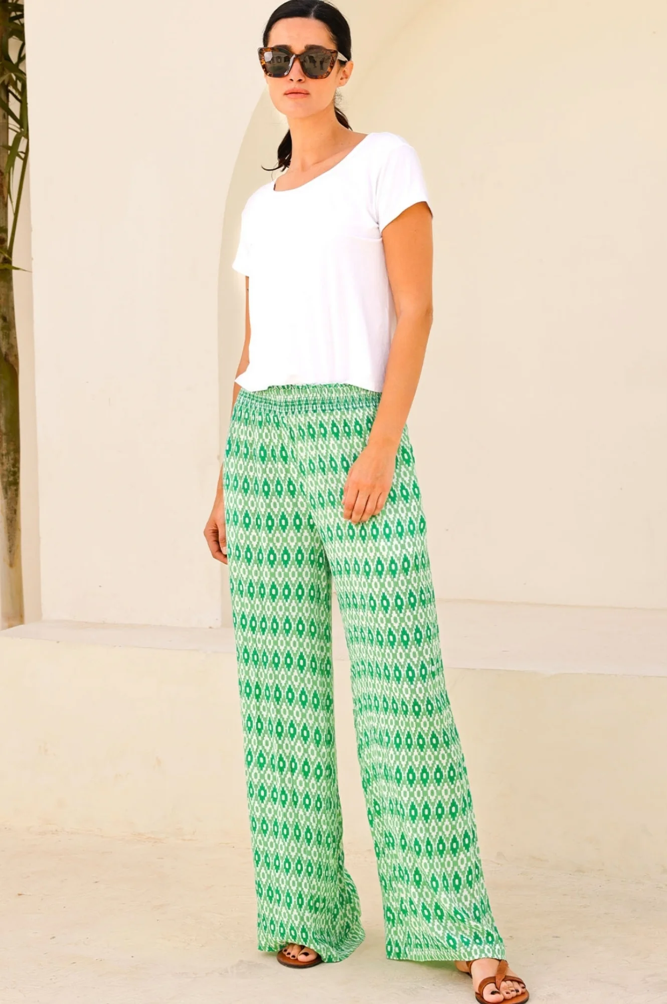 Orion Viscose Trousers | Aztec Green/White
