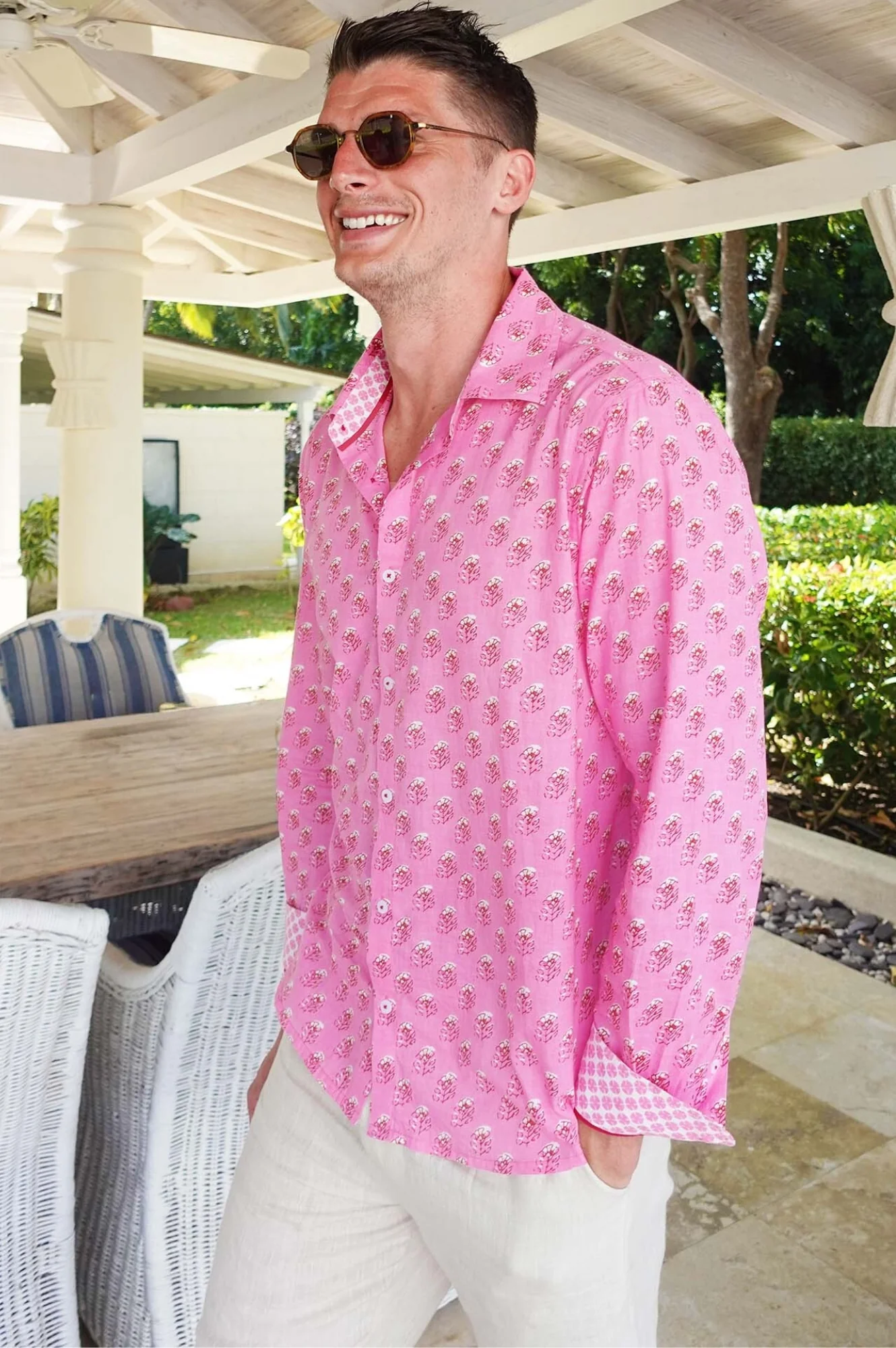 Men's Printed Cotton Shirt | Periwinkle Pink/Rust