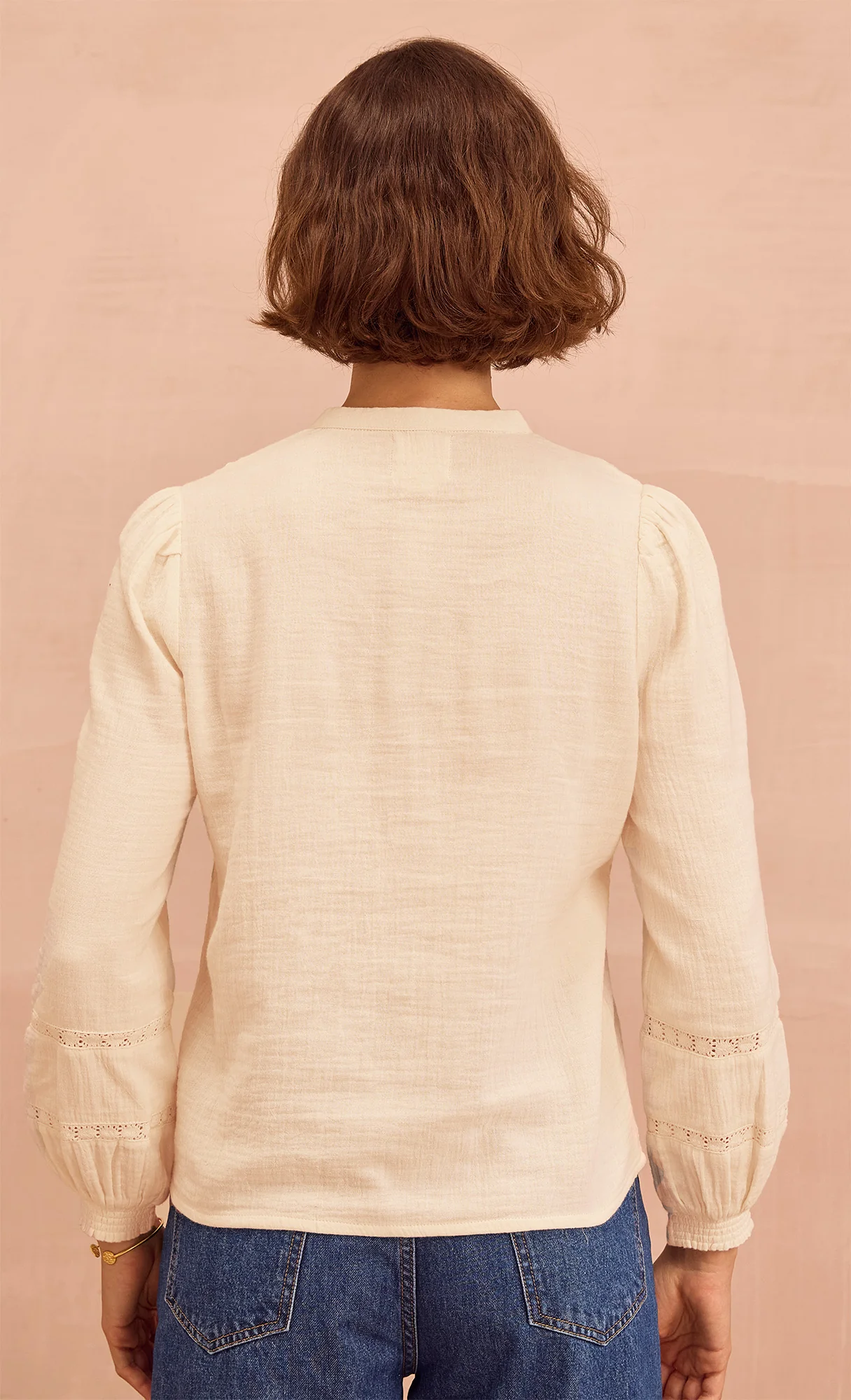 Chevron Lace Organic Cotton Cheesecloth Shirt | Ecru