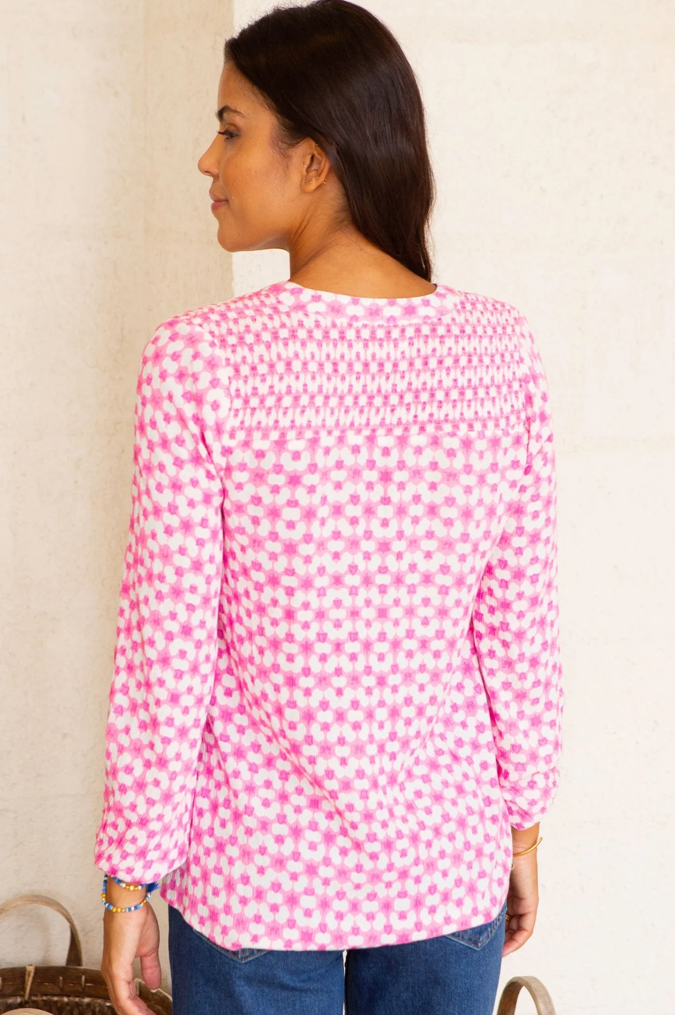 Clea Blouse | Maui Pink/White