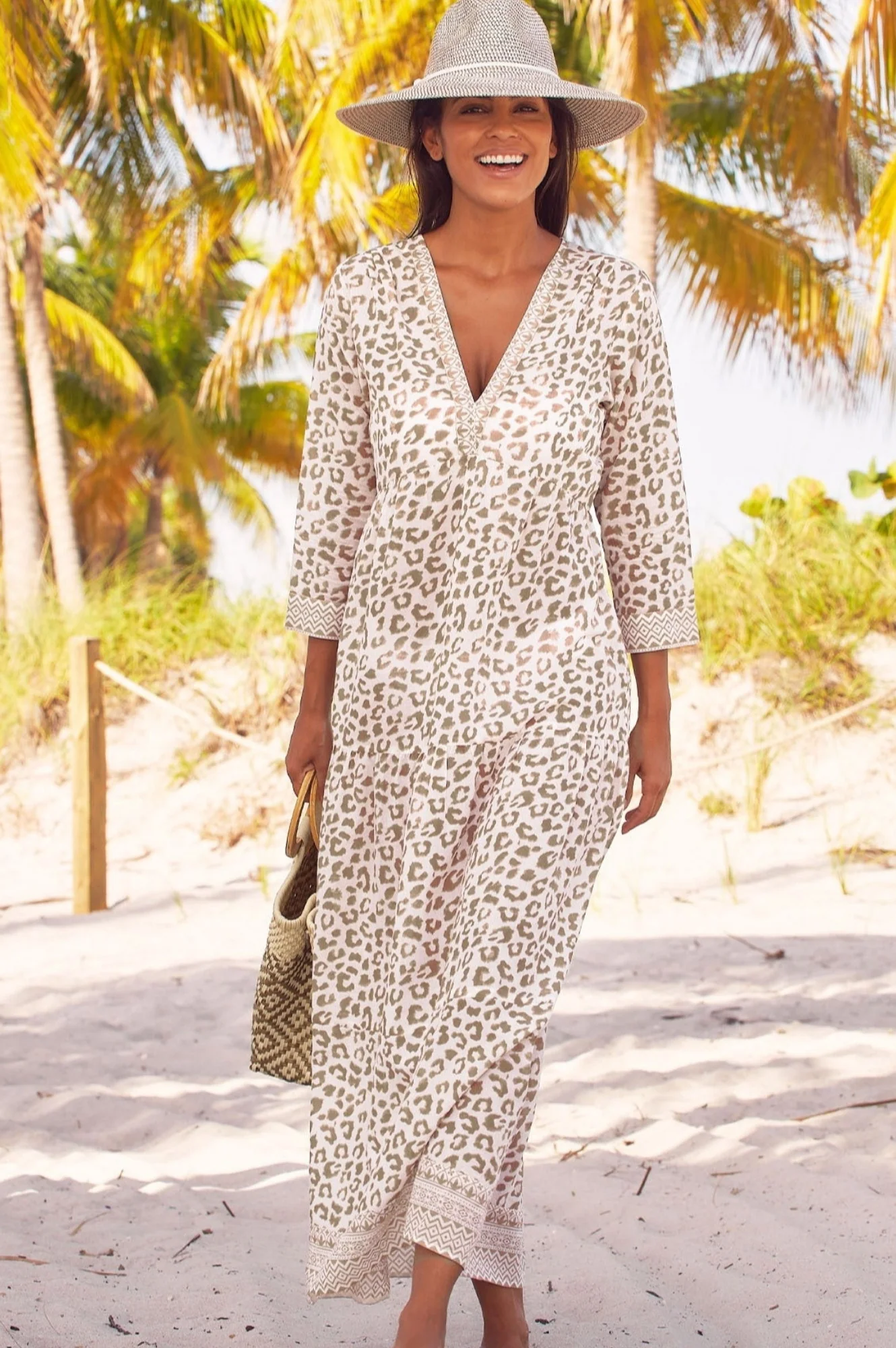 Mykonos Maxi Dress | Soft Cheetah White/Taupe