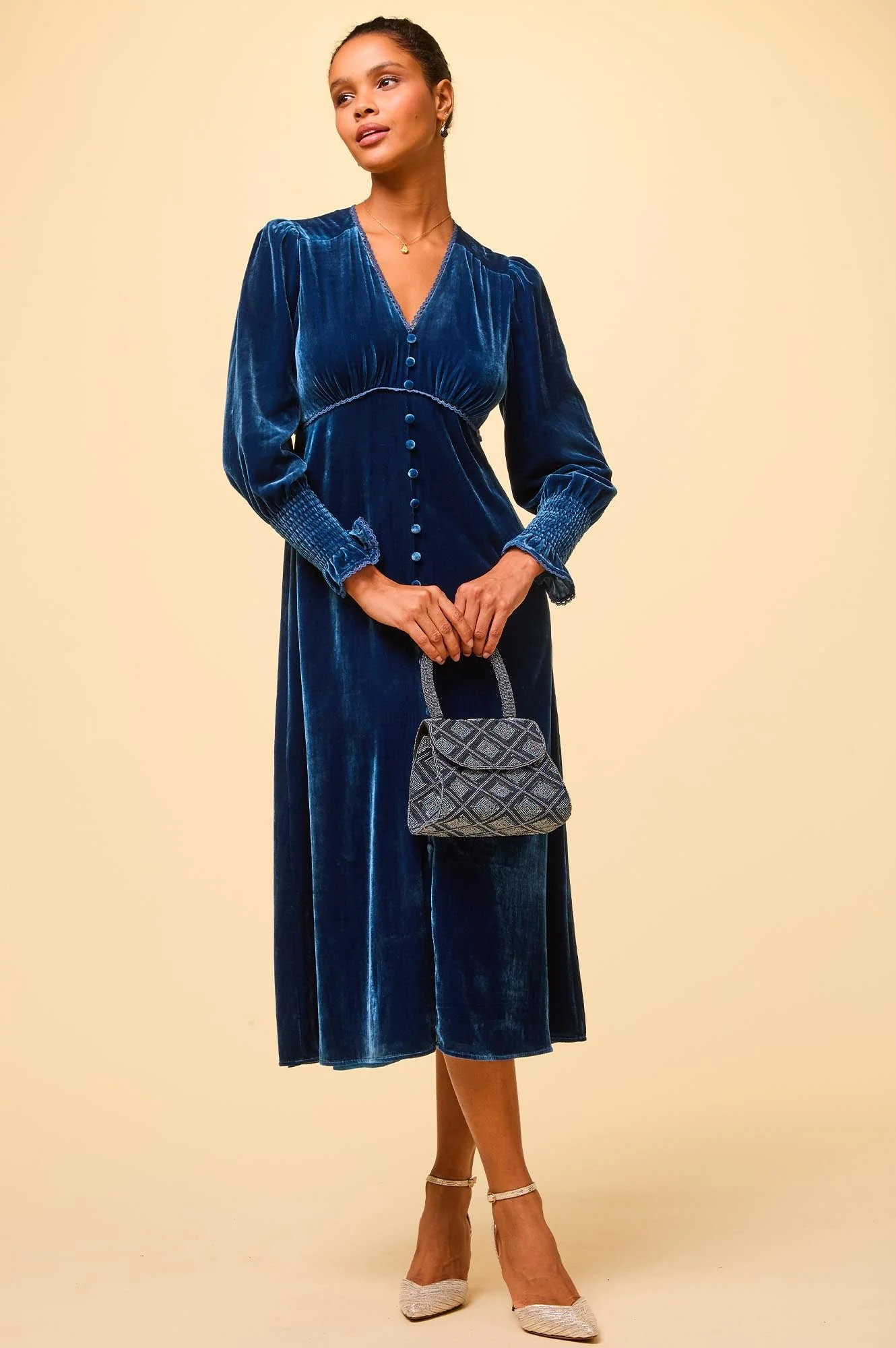 Long Sleeve Velvet Sally Anne Dress | Blue Sapphire