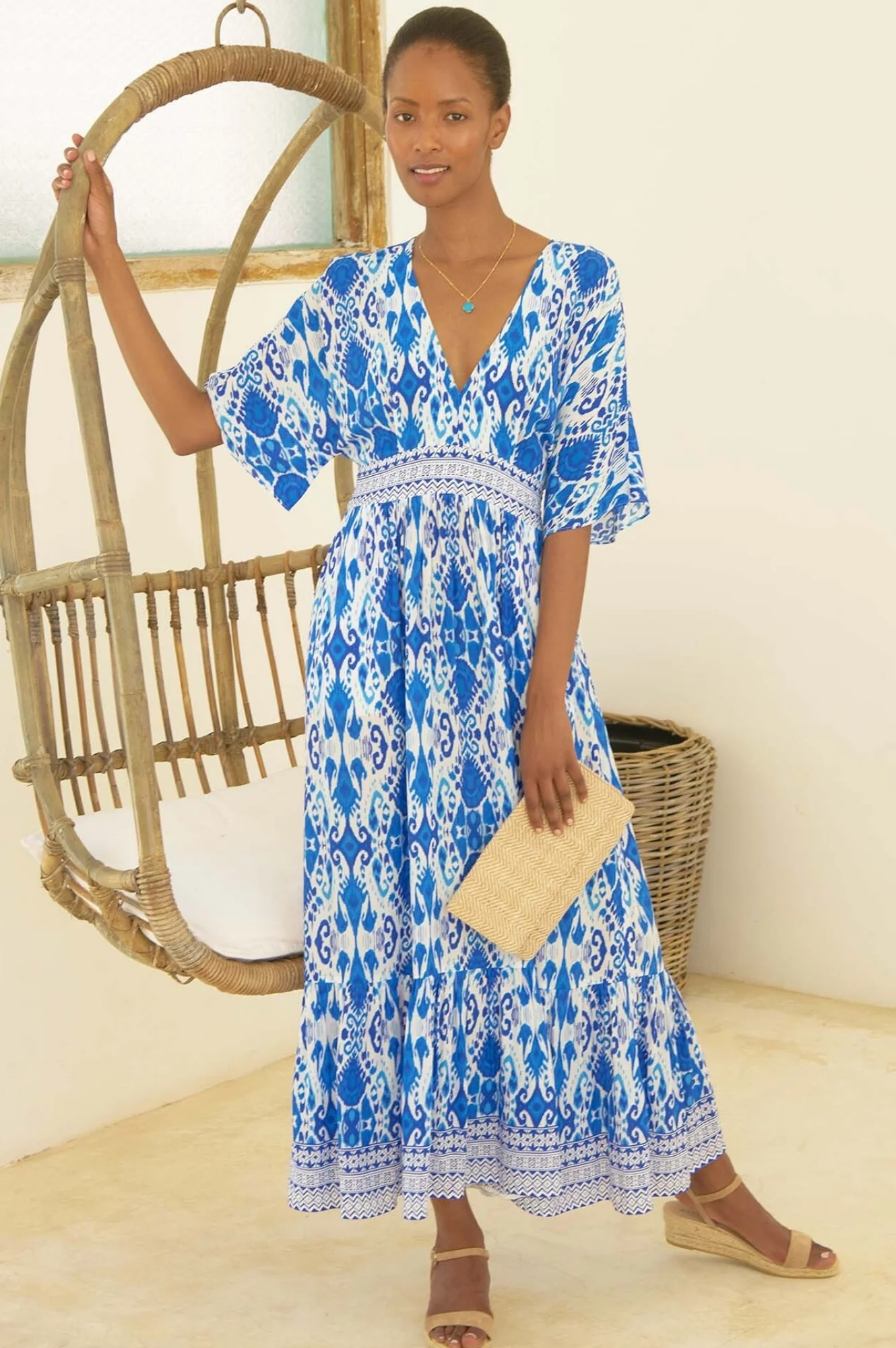 Lena EcoVero™ Dress | Ikat Blue/White