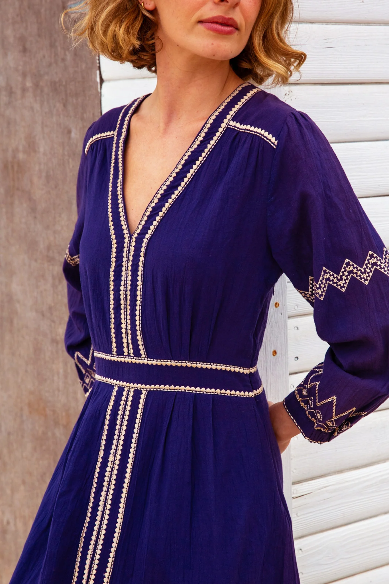 Jamila Embroidered Dress | Navy/Gold