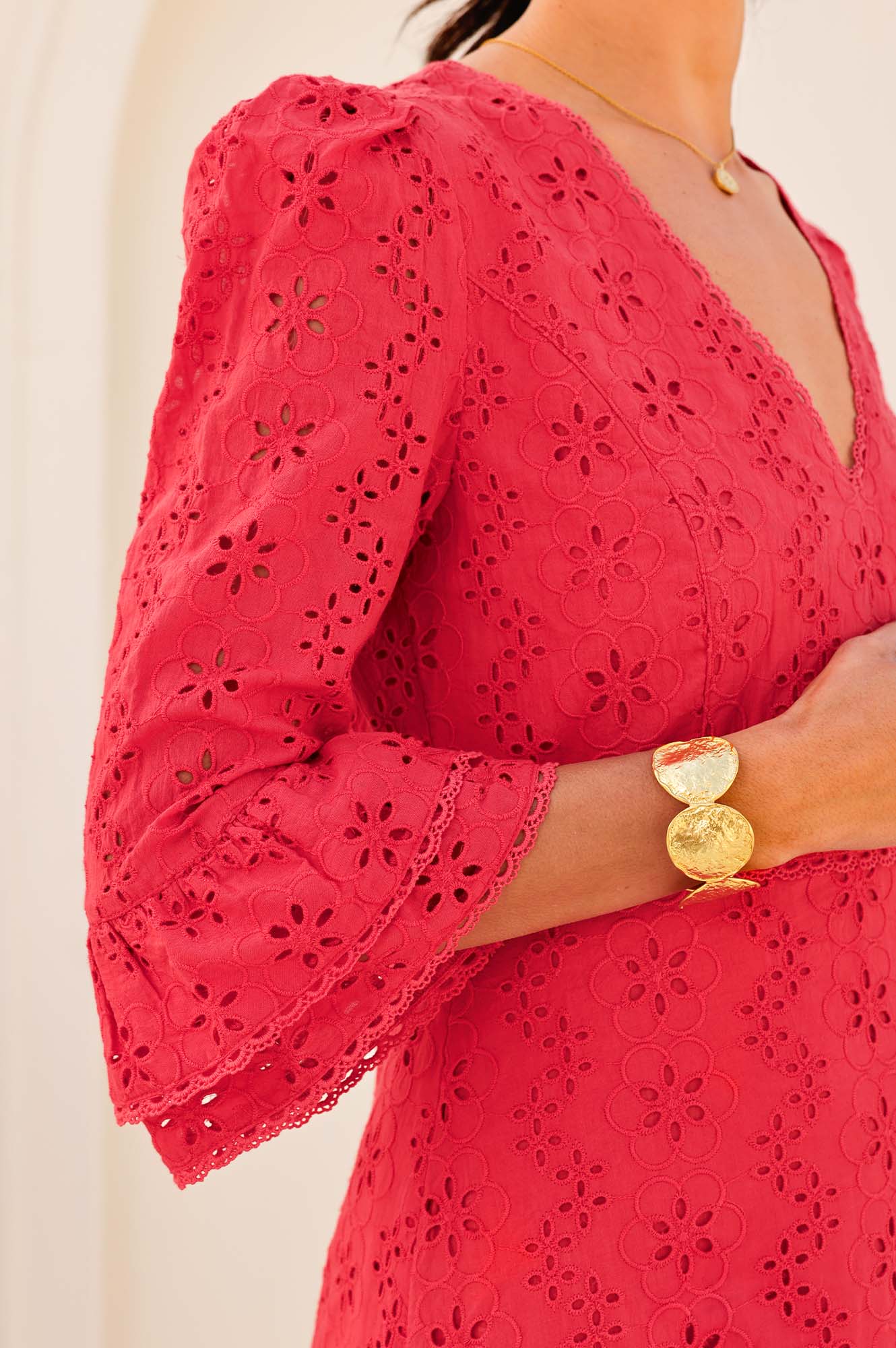 Victoria Cotton Broderie Dress | Red