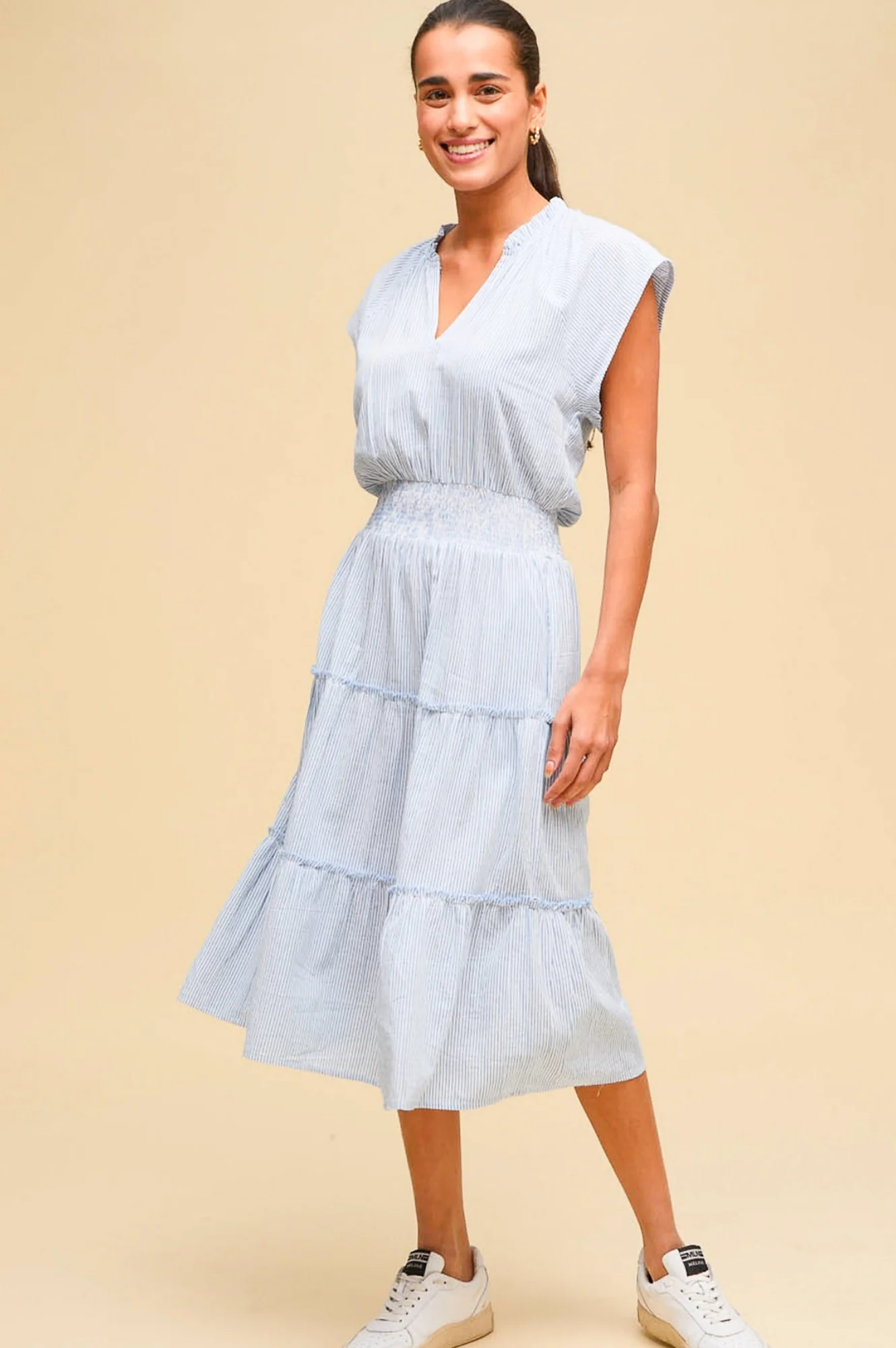 Riley Organic Cotton Dress | Stripe Blue/White