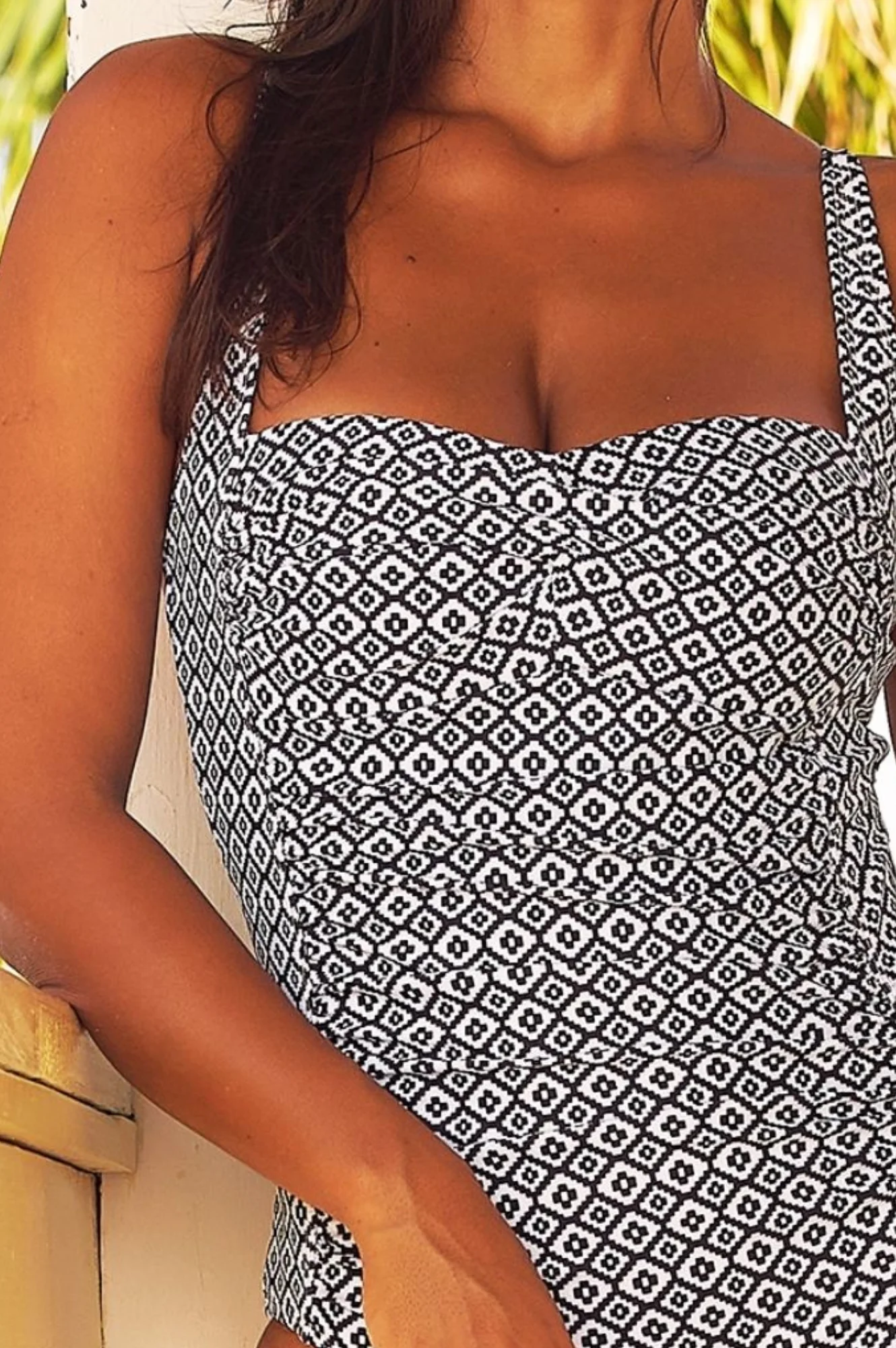 Recycled Ruched Swimsuit | Stamp Aztec Black/White