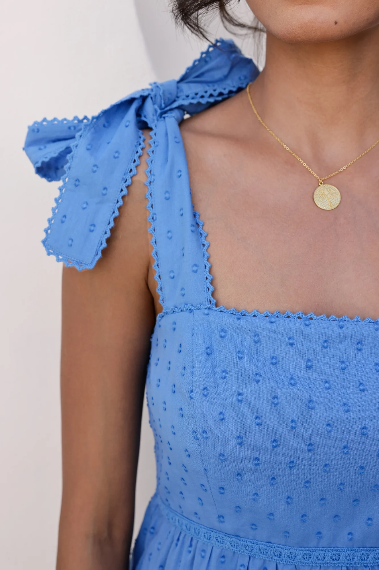 Tabitha Organic Cotton Dobby Short Dress | Blue