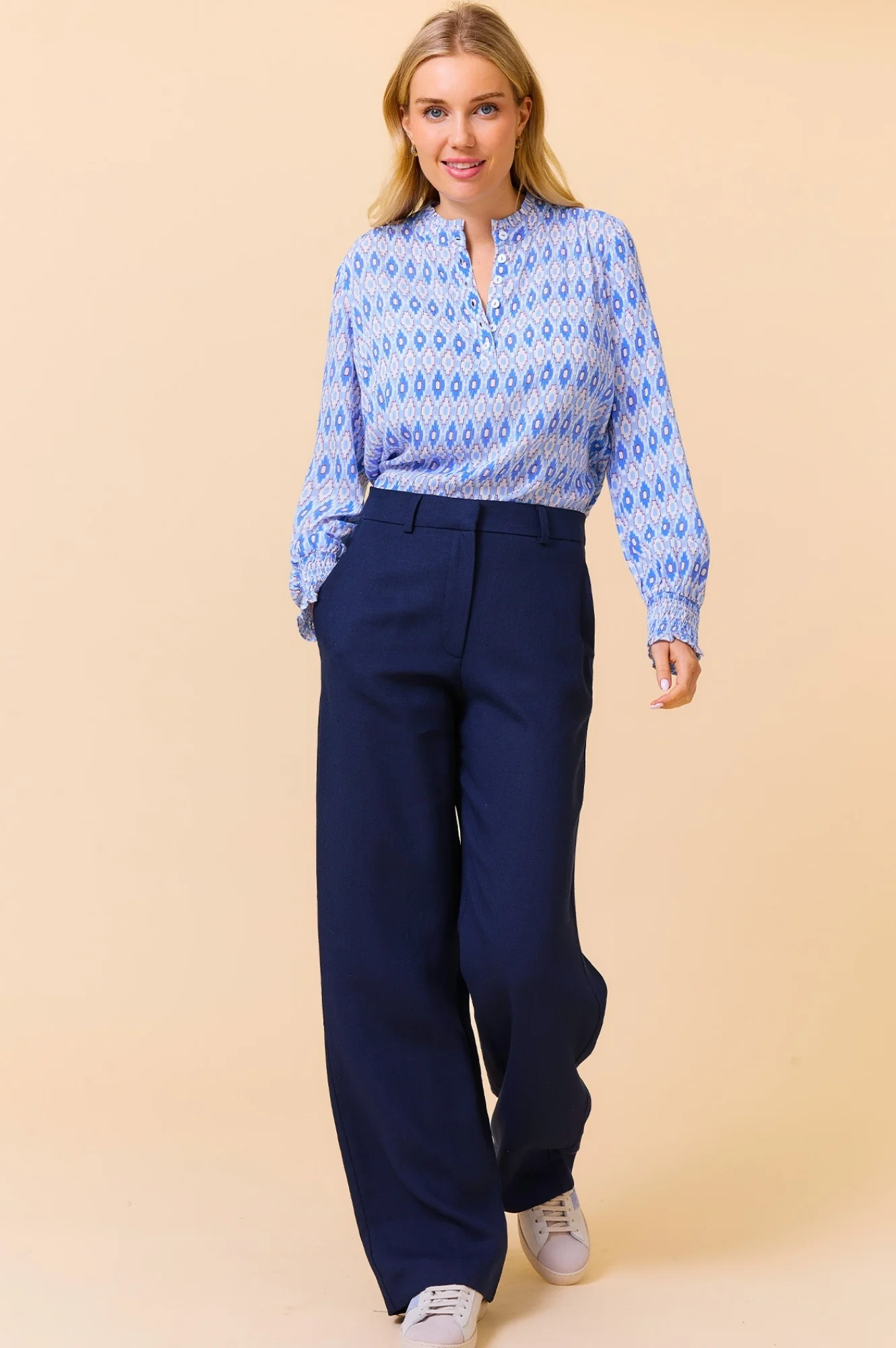 Linen Blend Trousers | Navy