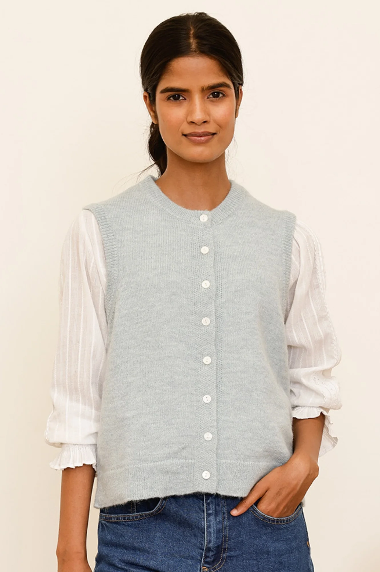 Alpaca Blend Gilet | Dusty Blue