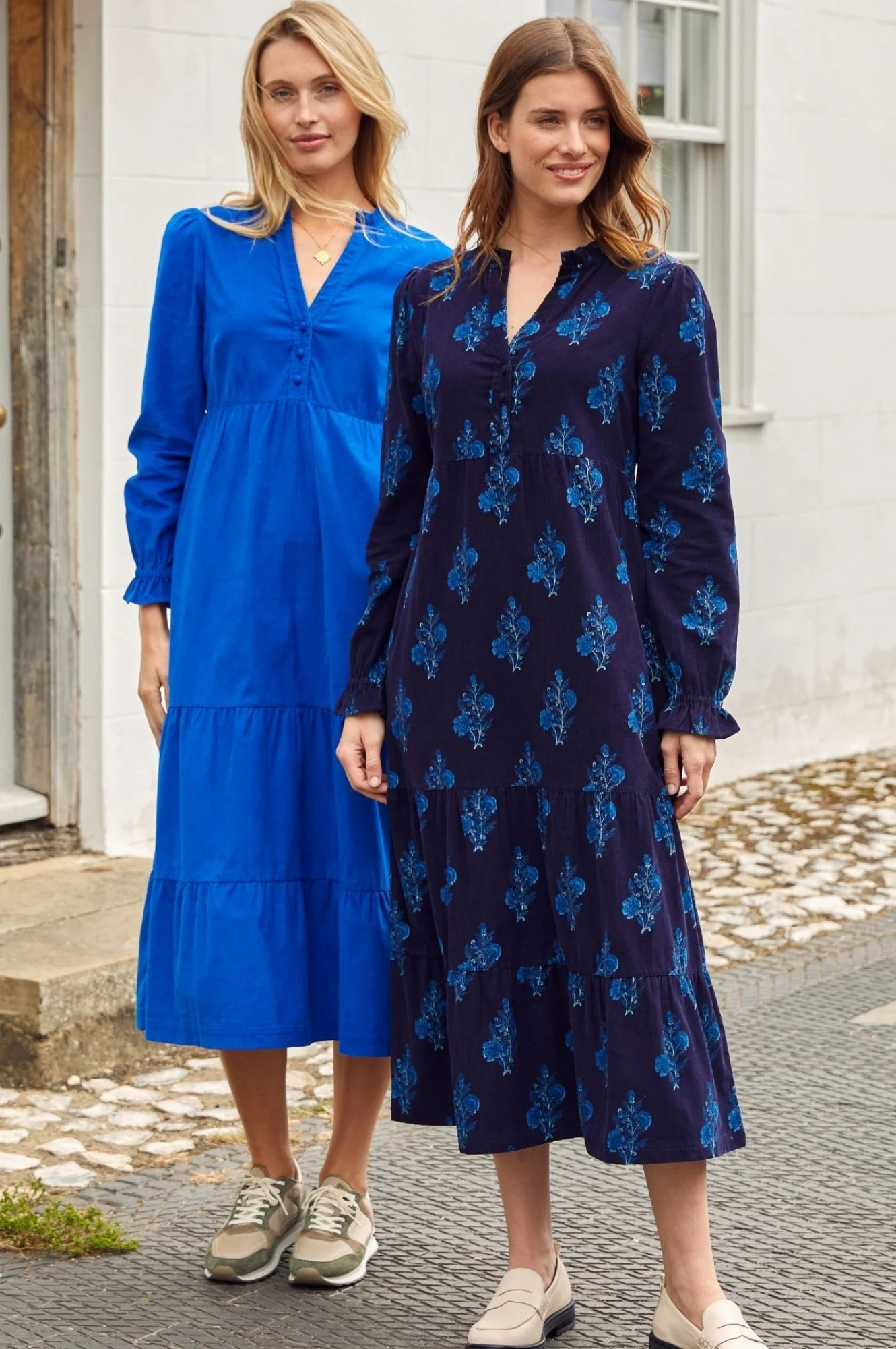 Liv Printed Corduroy Dress | Flower Print Navy