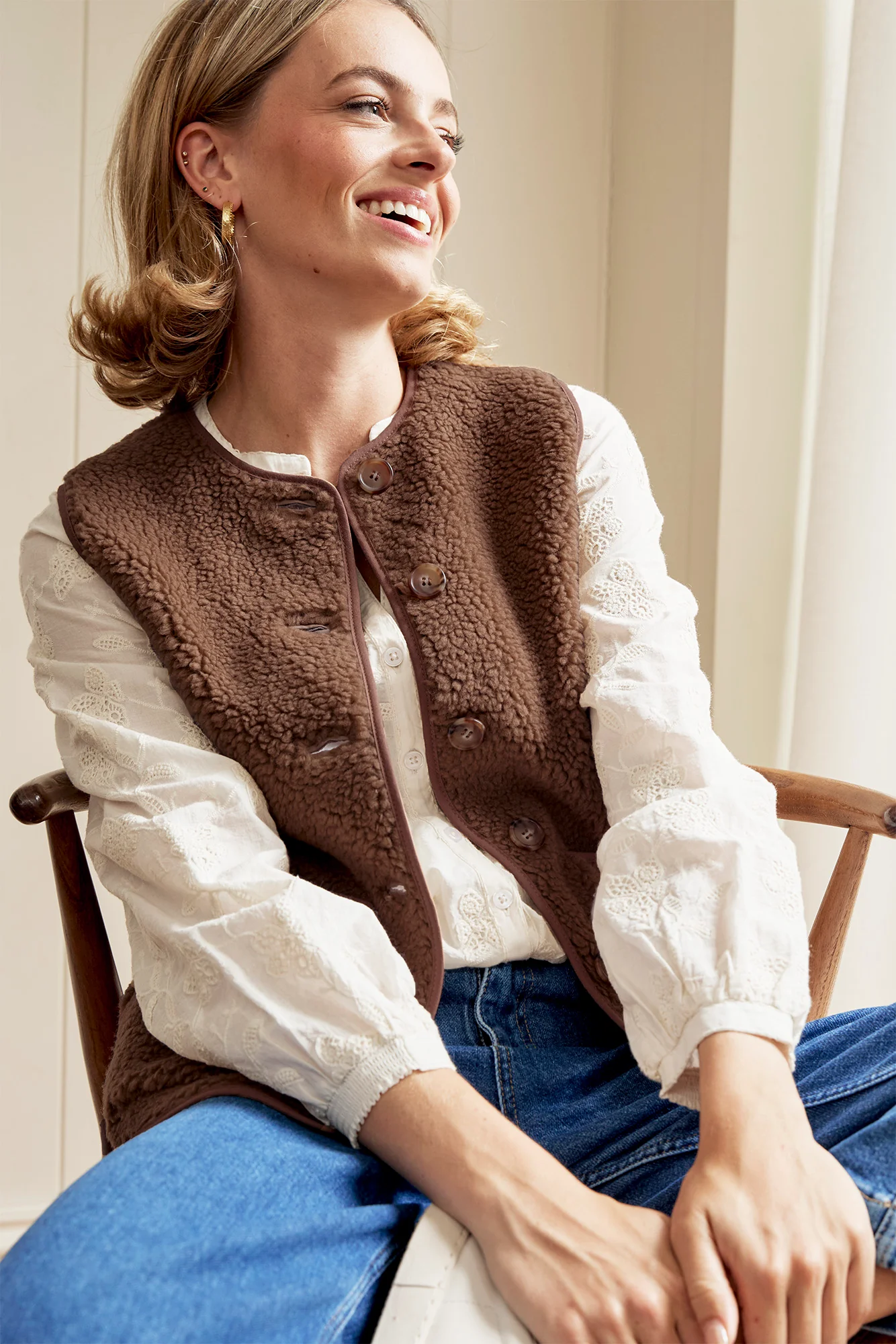 Borg Wool Blend Gilet | Chocolate