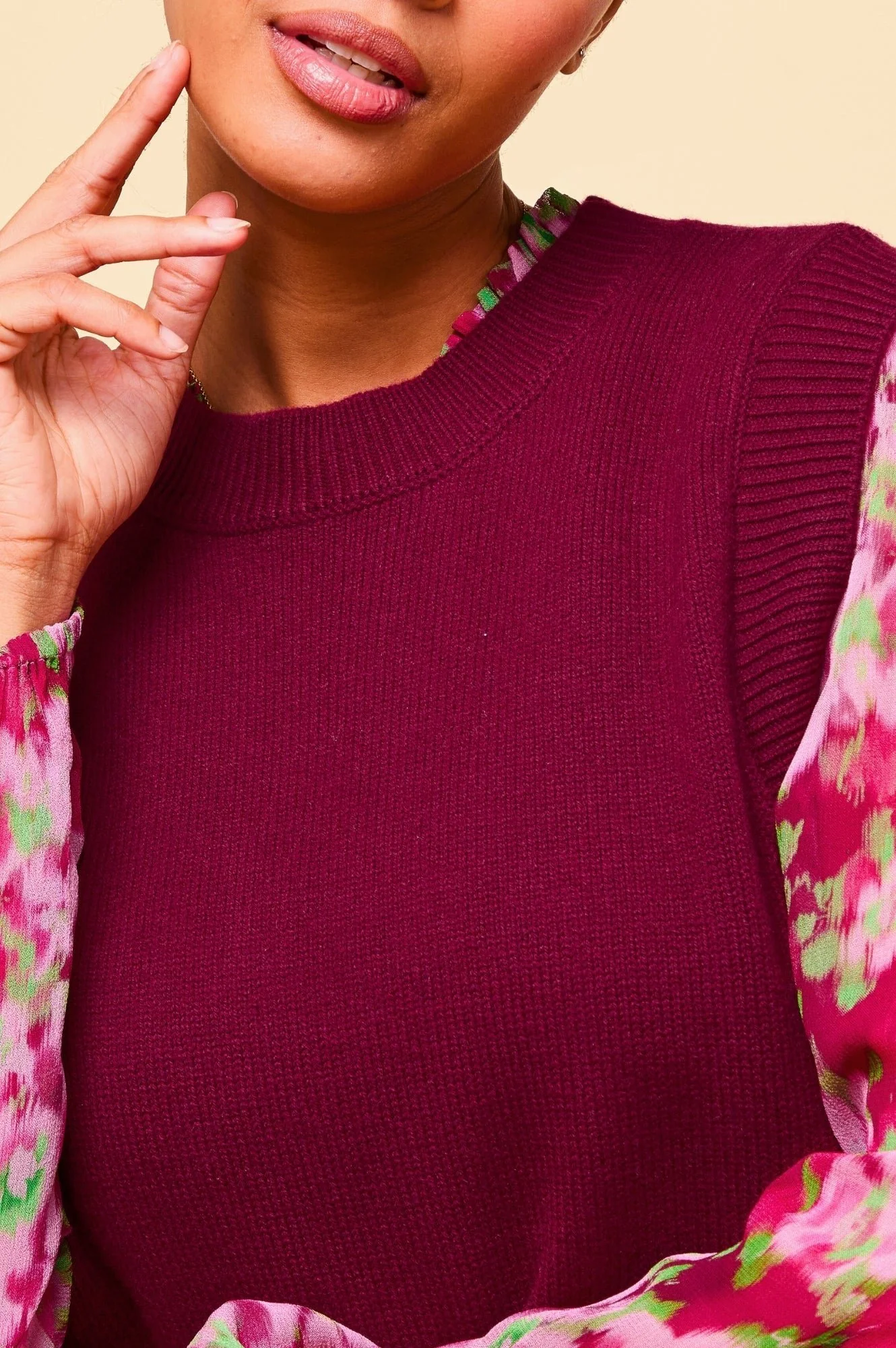 Merino Wool Knitted Short Tank | Wine