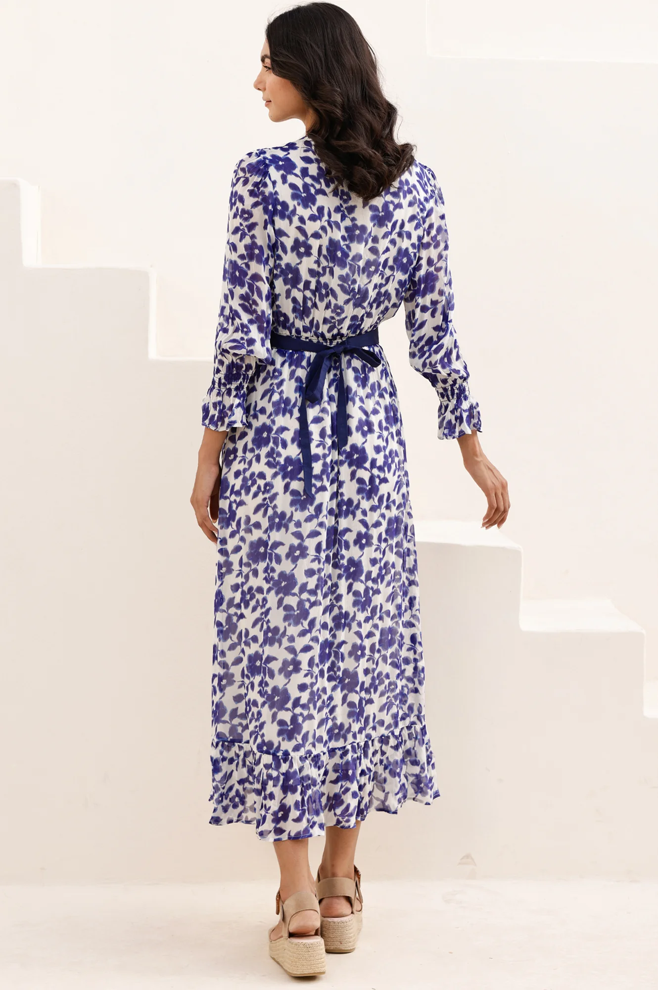 Maeve Georgette Dress | Blossom Navy/White